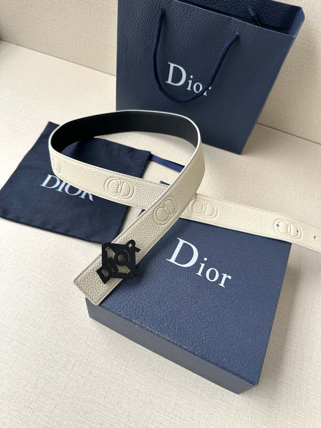 [TOP] Christian Dior Reversible Belt Calfskin - 3.5cm