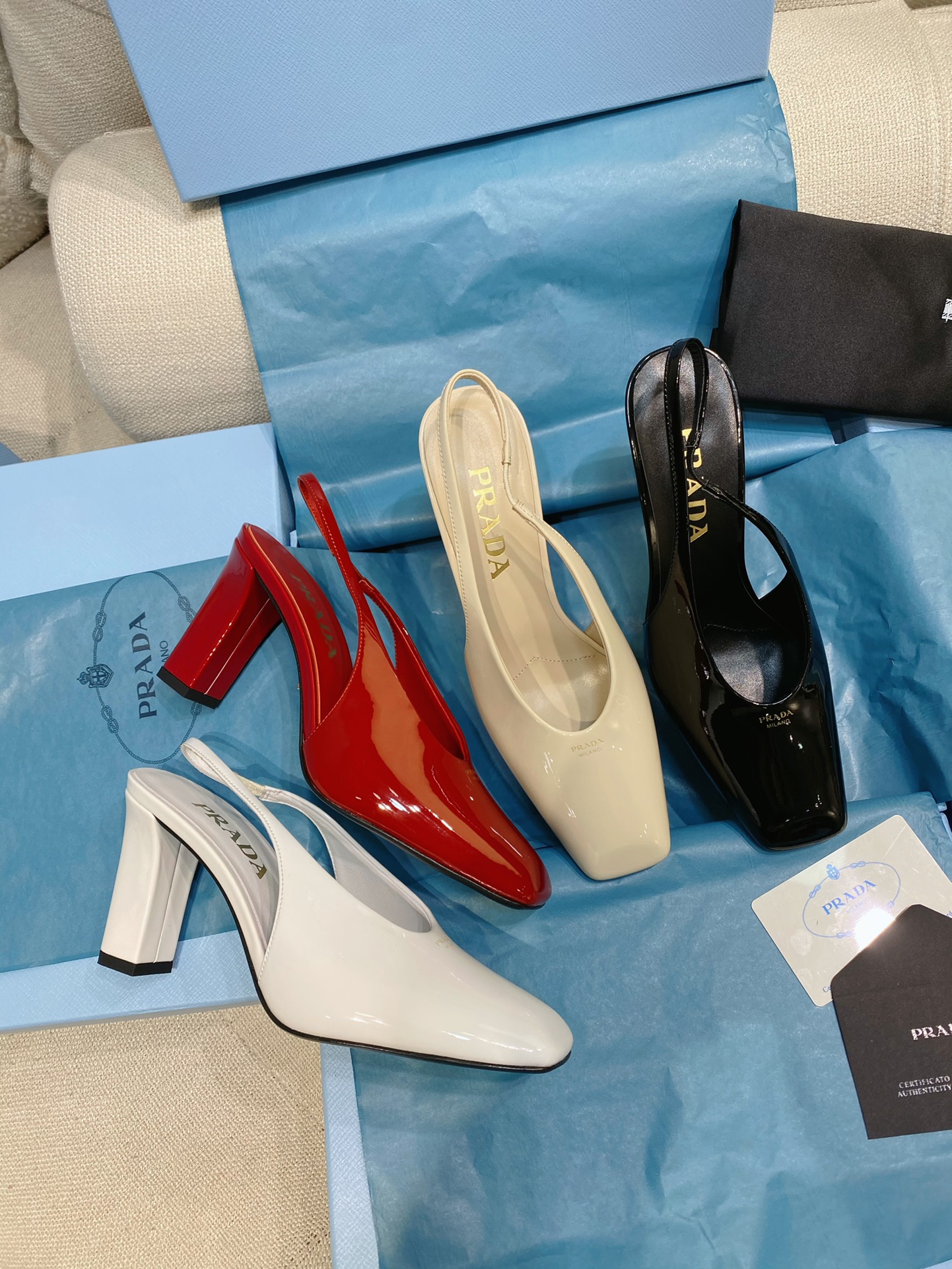 [TOP] PRADA High-Heeled Sandals Patent Calf Leather - 4 Colour