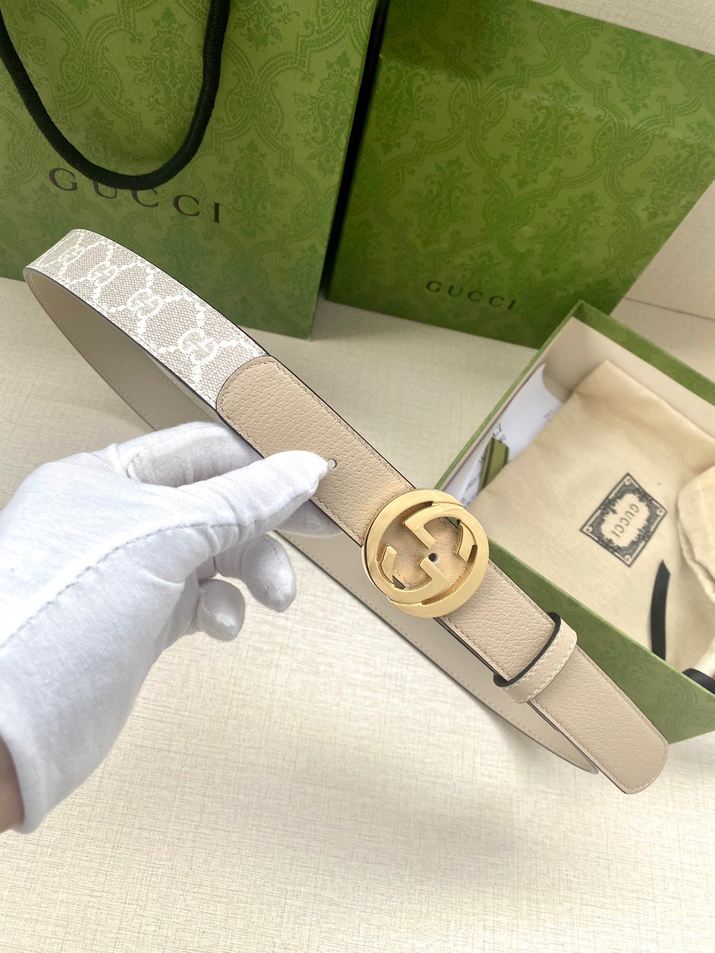 [TOP] GUCCI GG Supreme Canvas Belt Calfskin - 3.0cm