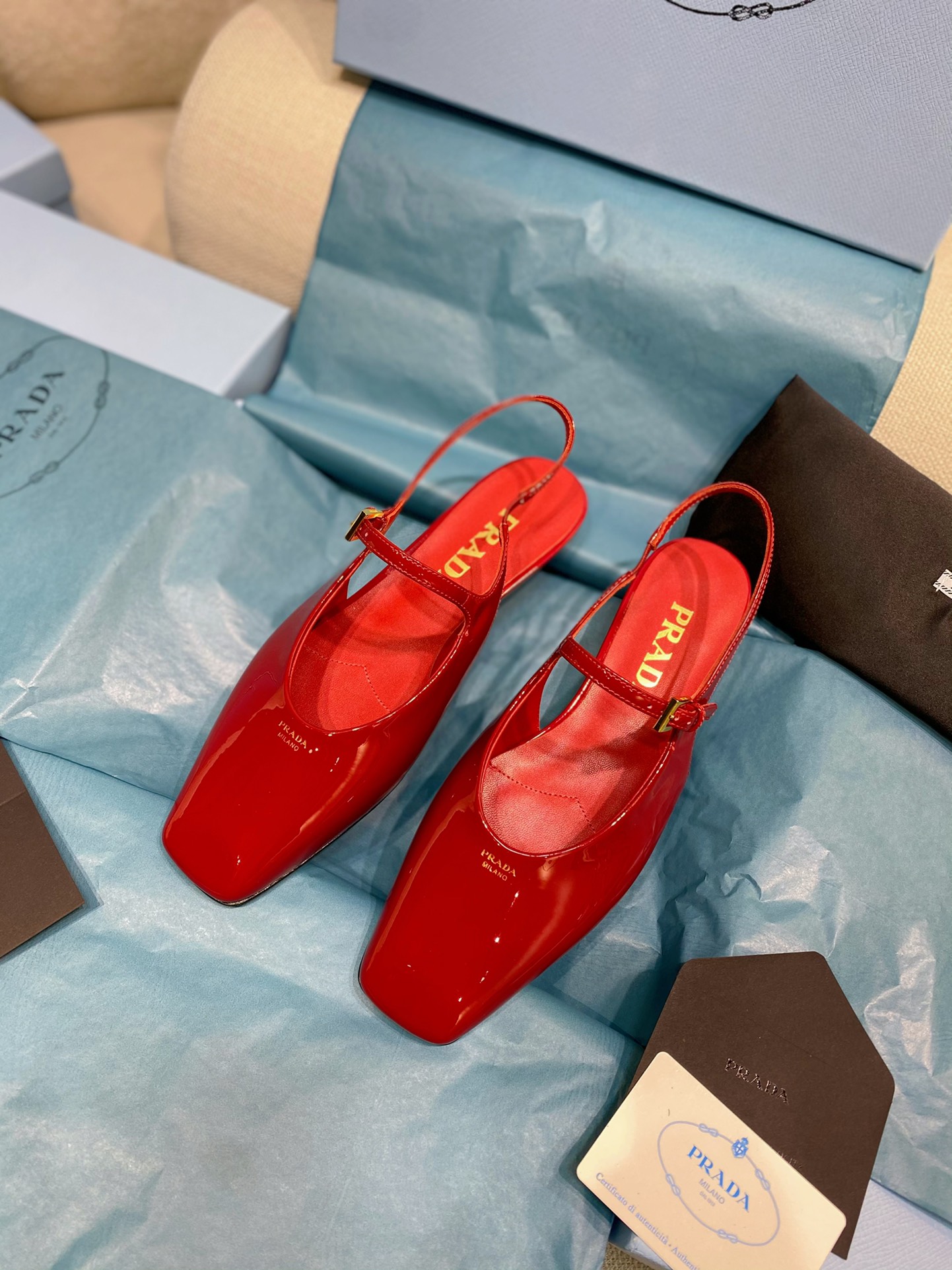 [TOP] PRADA Flat Heel Sandals Patent Calf Leather - 4 Colour