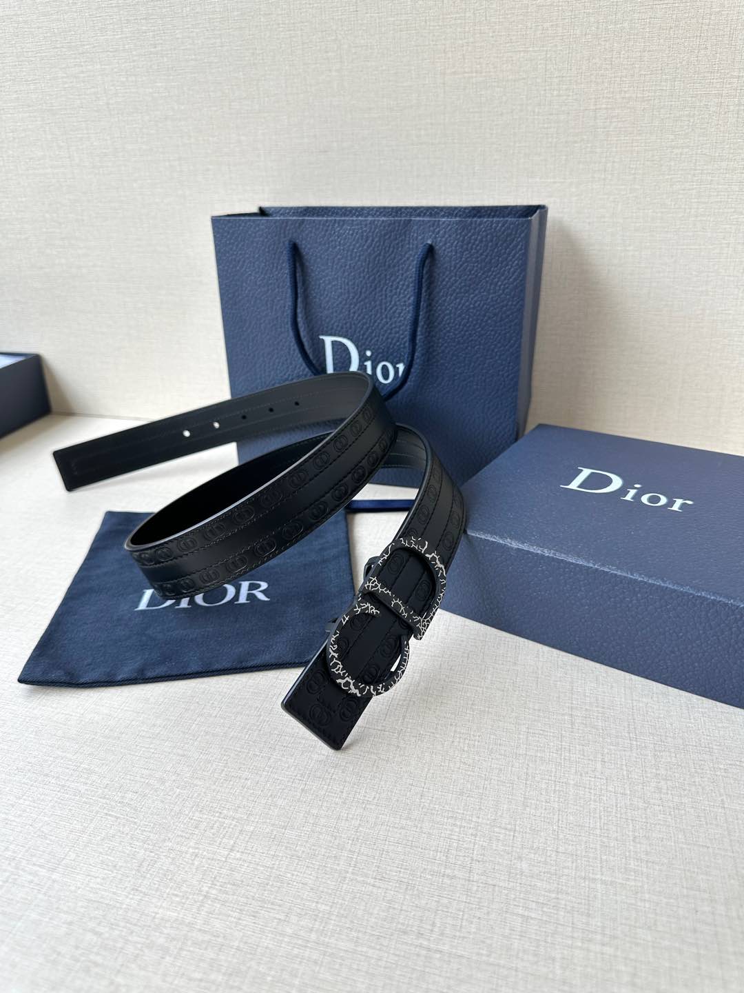 [TOP] Christian Dior Reversible Belt Calfskin - 3.5cm