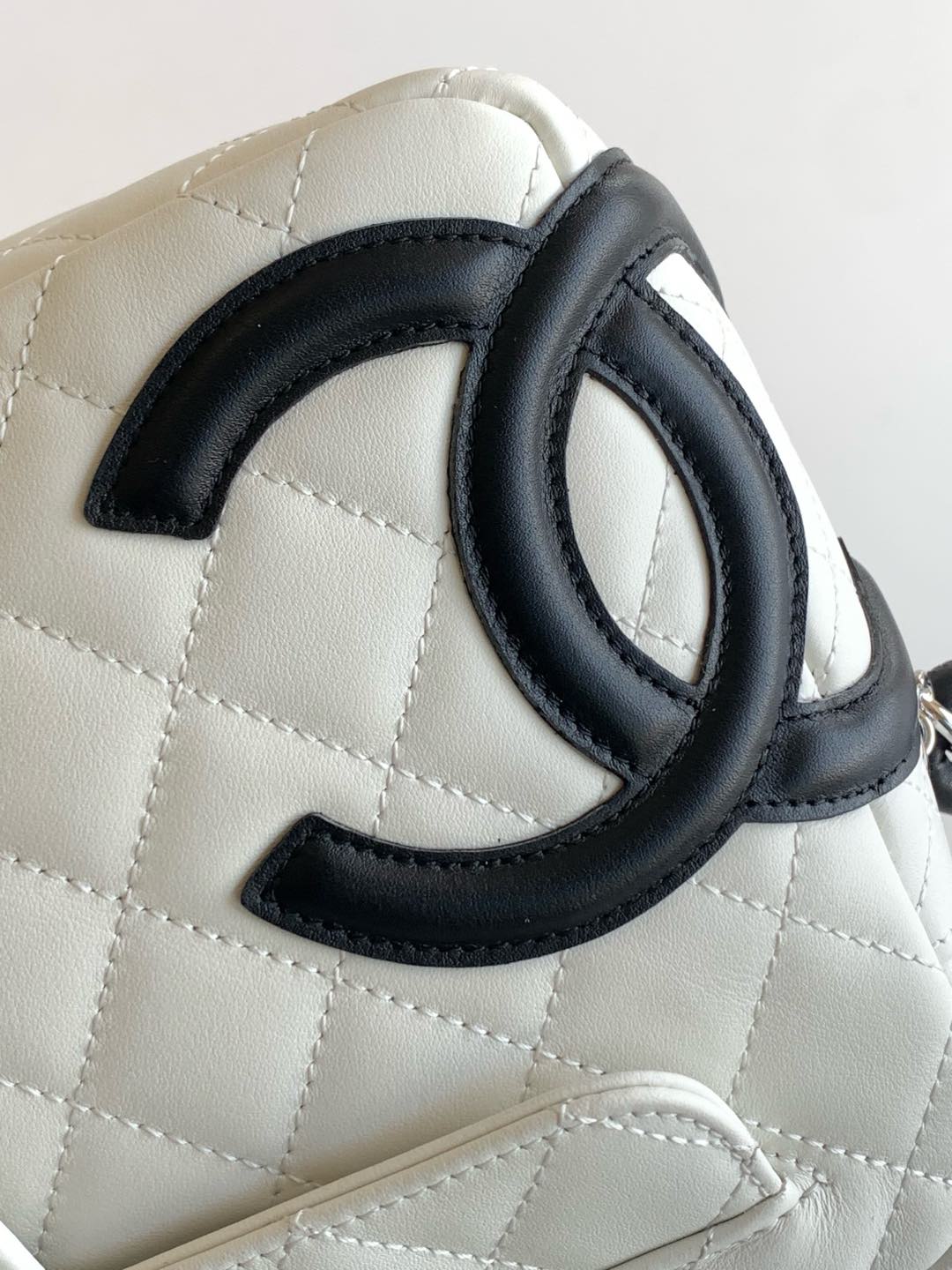[TOP] CHANEL Cambon Hobo Bag Leather 12x20x3cm/16x26x5cm - White/Black