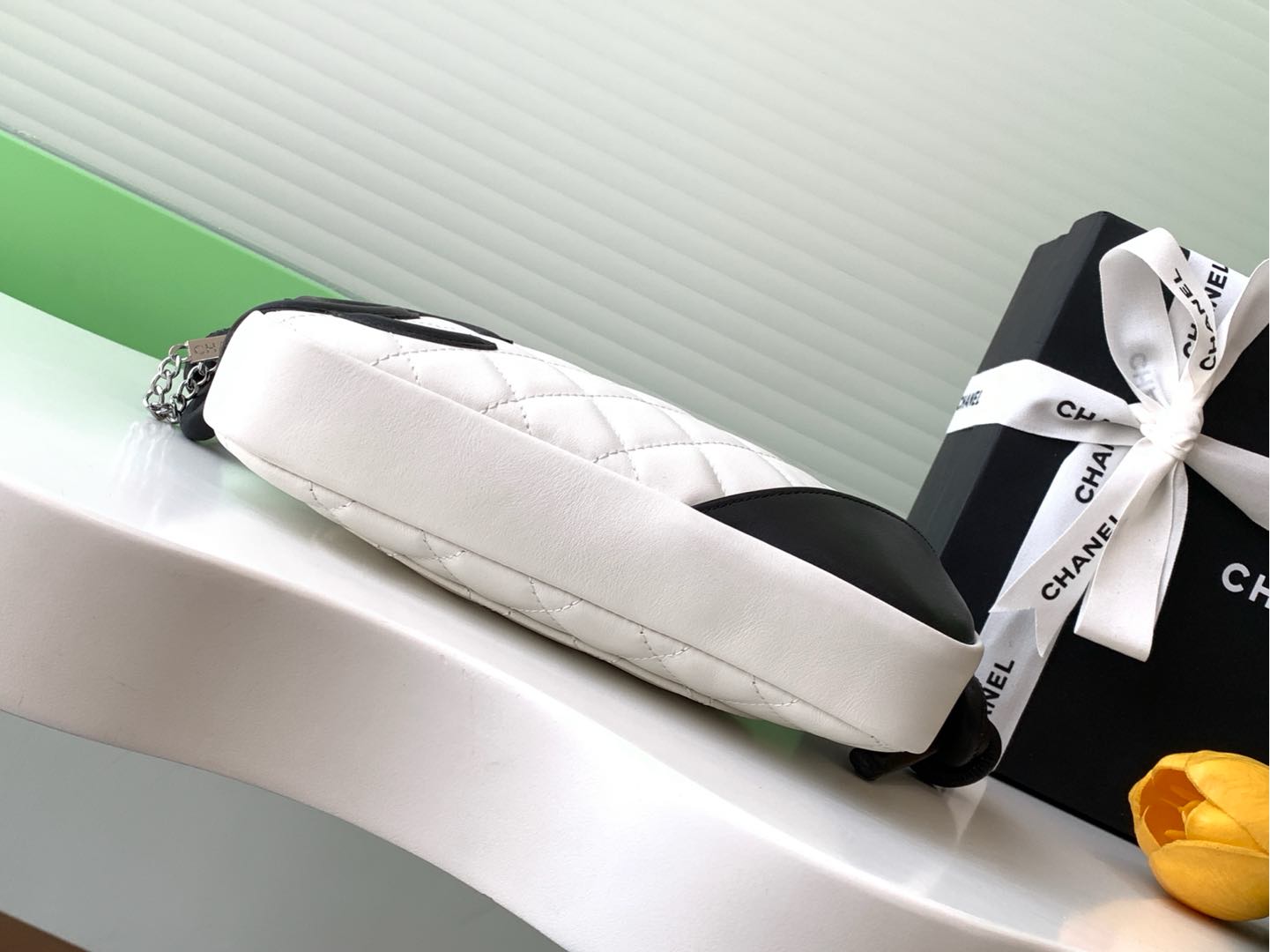 [TOP] CHANEL Cambon Hobo Bag Leather 12x20x3cm/16x26x5cm - White/Black