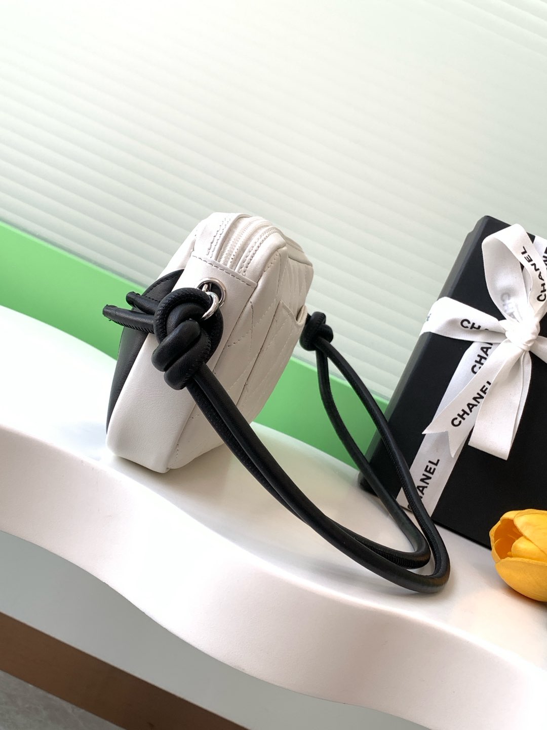 [TOP] CHANEL Cambon Hobo Bag Leather 12x20x3cm/16x26x5cm - White/Black