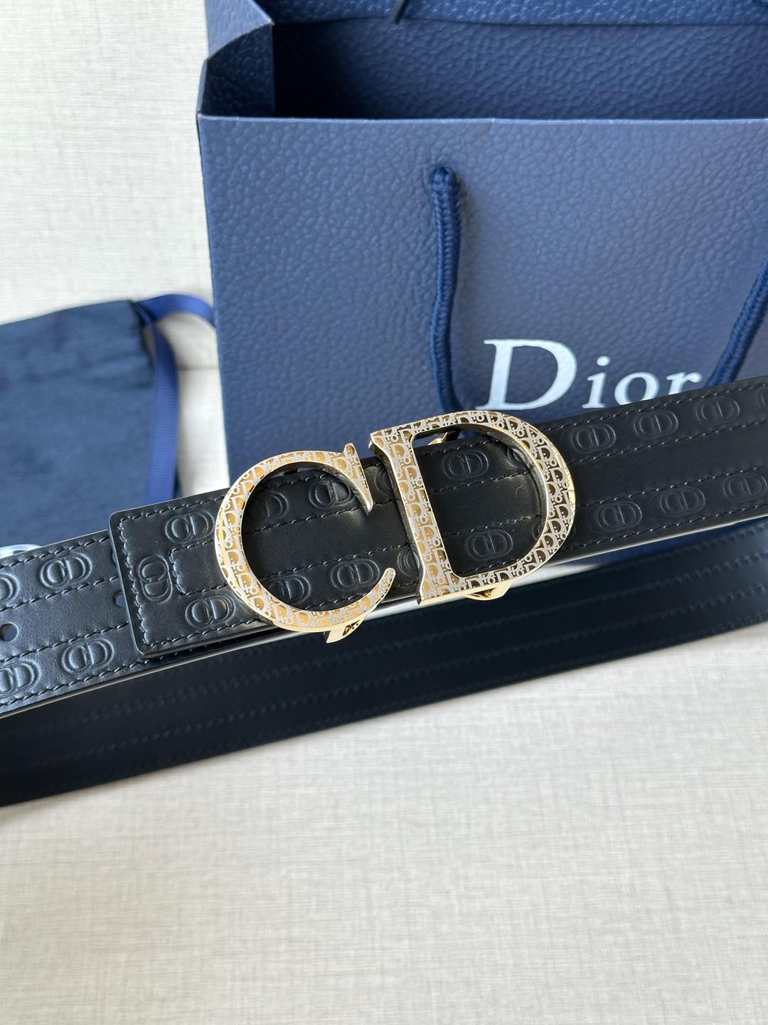 [TOP] Christian Dior Reversible Belt Calfskin - 3.5cm
