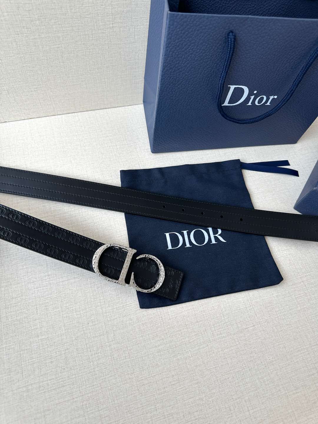 [TOP] Christian Dior Reversible Belt Calfskin - 3.5cm