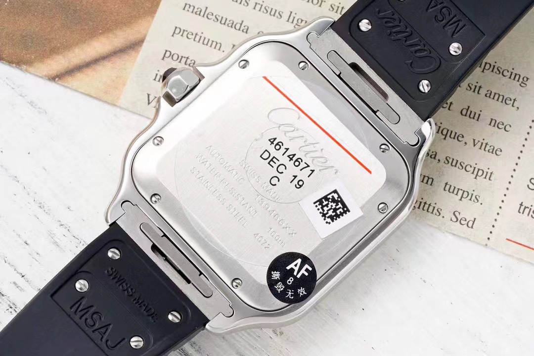 [TOP] Cartier Santos Watch with Black Roman Numeral Dial & Rubber Strap 39.8*47.5mm - Black/Black and Silver