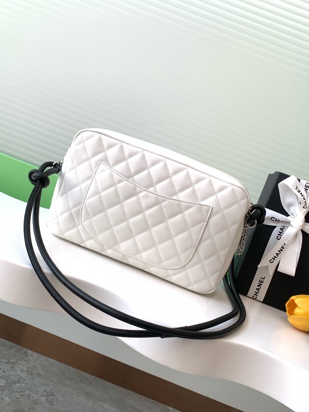 [TOP] CHANEL Cambon Hobo Bag Leather 12x20x3cm/16x26x5cm - White/Black