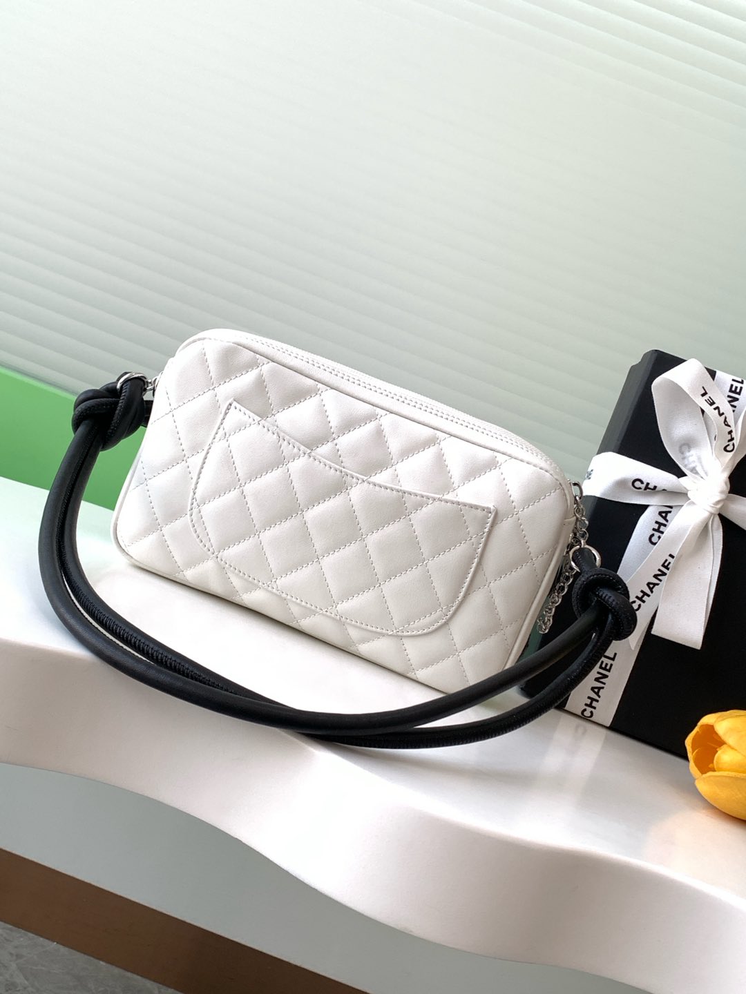 [TOP] CHANEL Cambon Hobo Bag Leather 12x20x3cm/16x26x5cm - White/Black