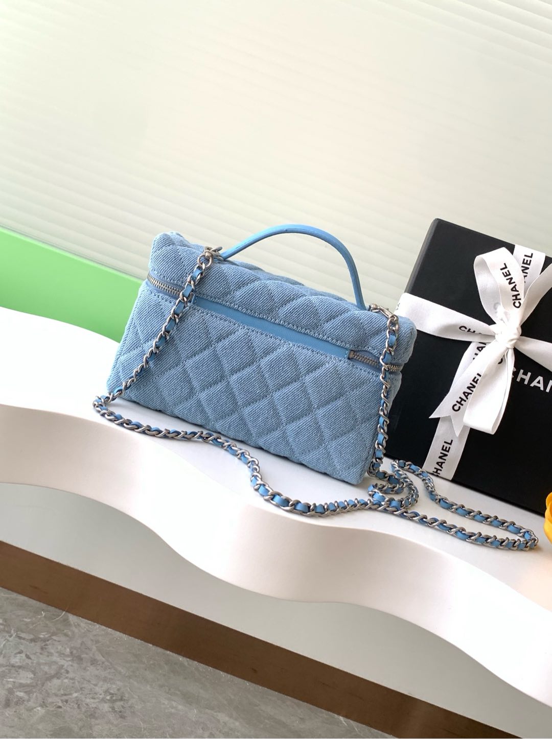 [TOP] CHANEL Vanity Case Denim 17×19.5×5cm - Blue