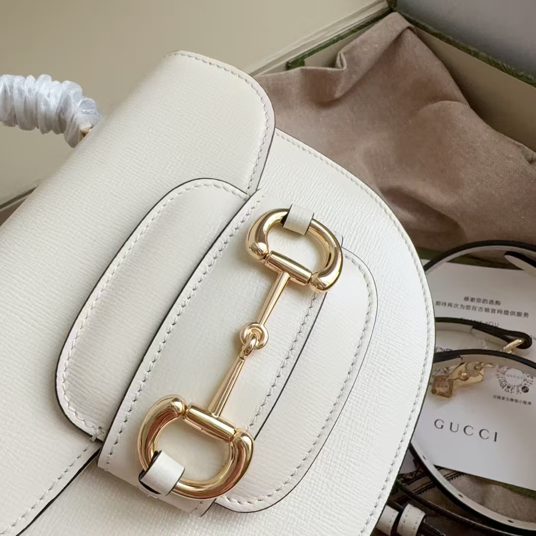 [TOP] GUCCI Horsebit 1955 Top Handle Bag 18 x 15 x 6.5cm - White