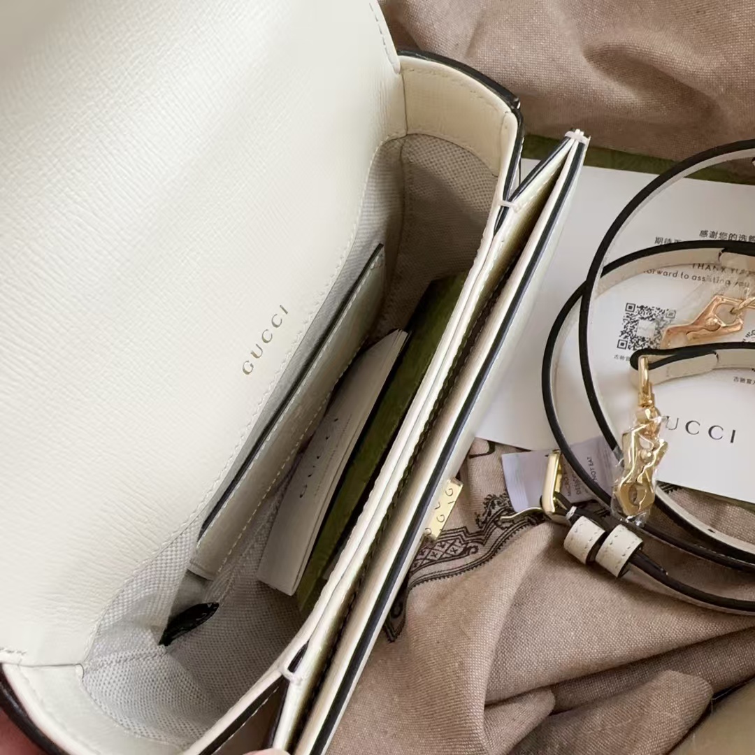 [TOP] GUCCI Horsebit 1955 Top Handle Bag 18 x 15 x 6.5cm - White