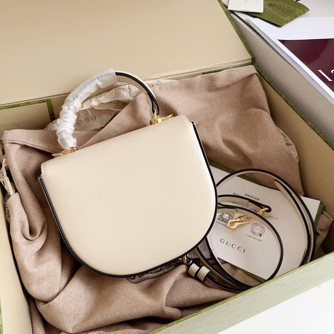 [TOP] GUCCI Horsebit 1955 Top Handle Bag 18 x 15 x 6.5cm - White