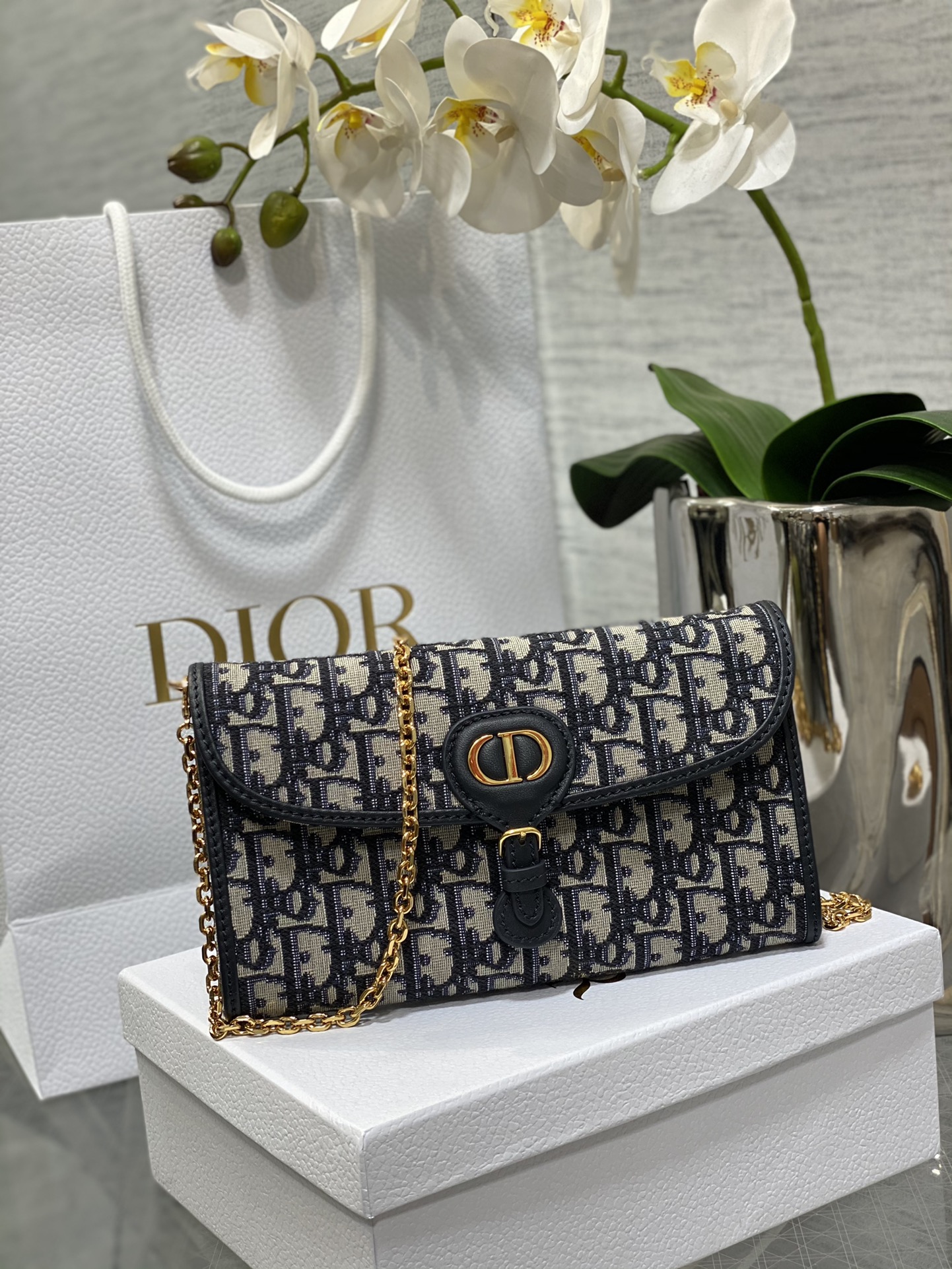 [TOP] Christian Dior Woc Chain Bag  21.5*4*12cm - Blue