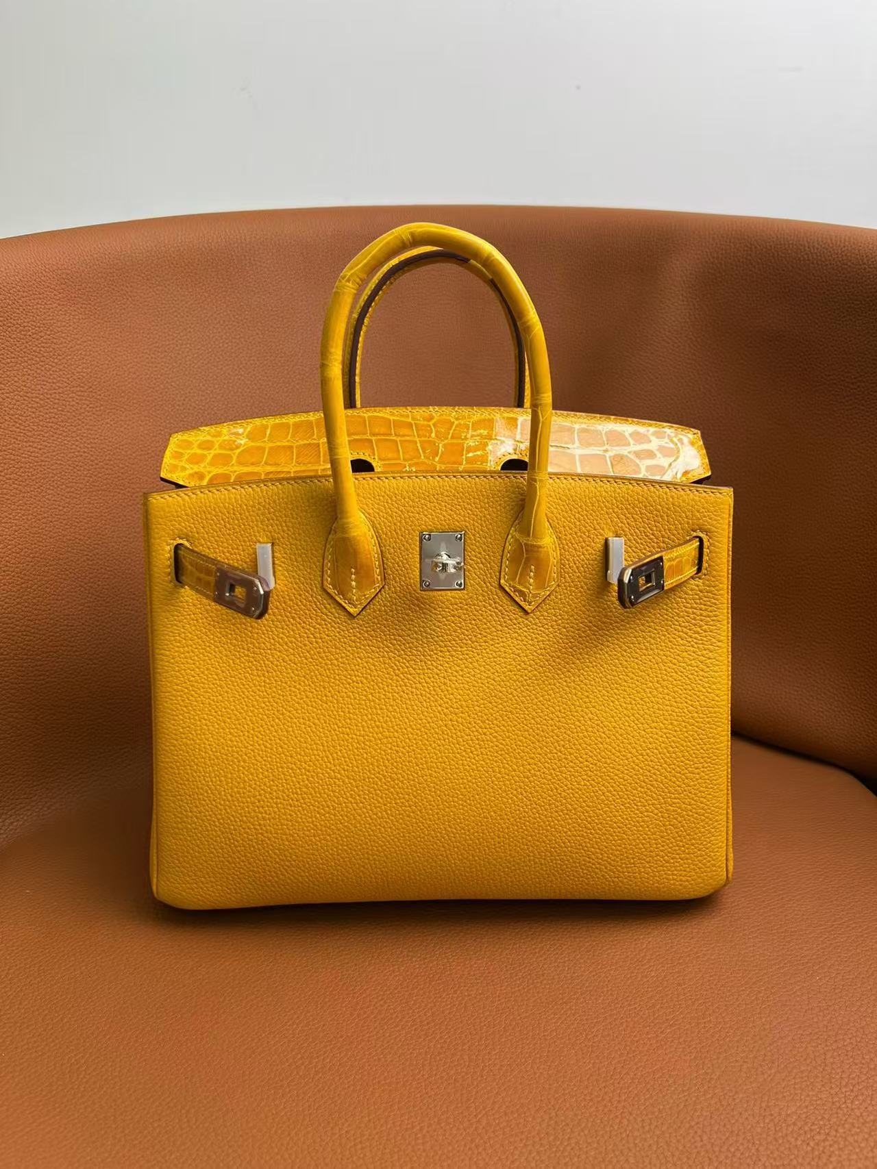 [TOP] HERMES Touch Birkin Leather 25/30 cm - Yellow & SHW