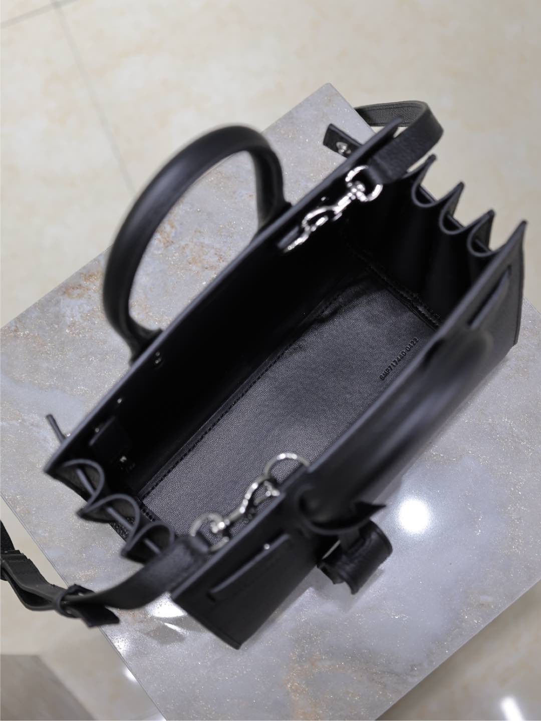 [TOP] Yves Saint Laurent YSL Sac De Jour Leather Bag 22x18x10.5cm- Black & SHW