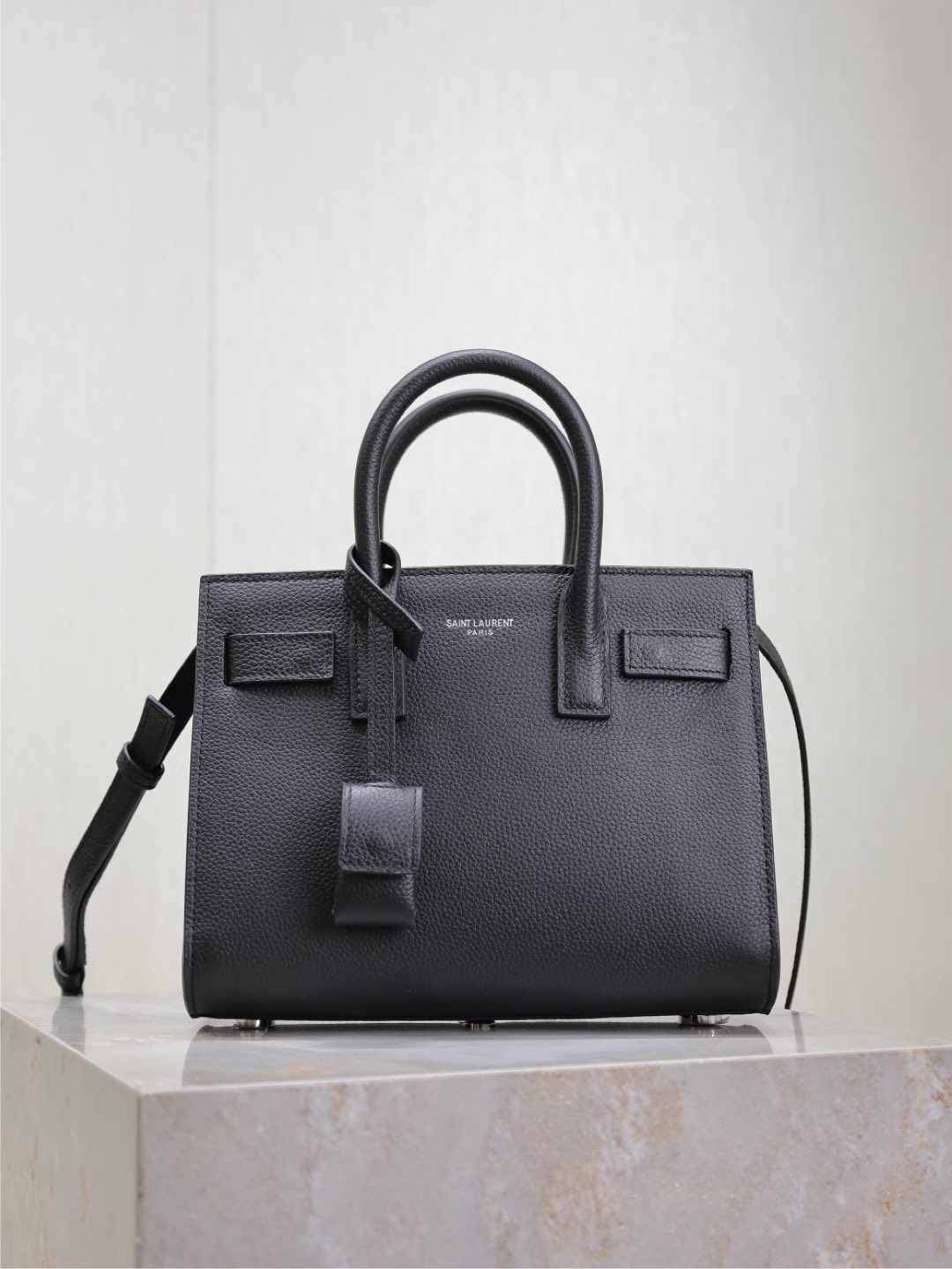 [TOP] Yves Saint Laurent YSL Sac De Jour Leather Bag 22x18x10.5cm- Black & SHW