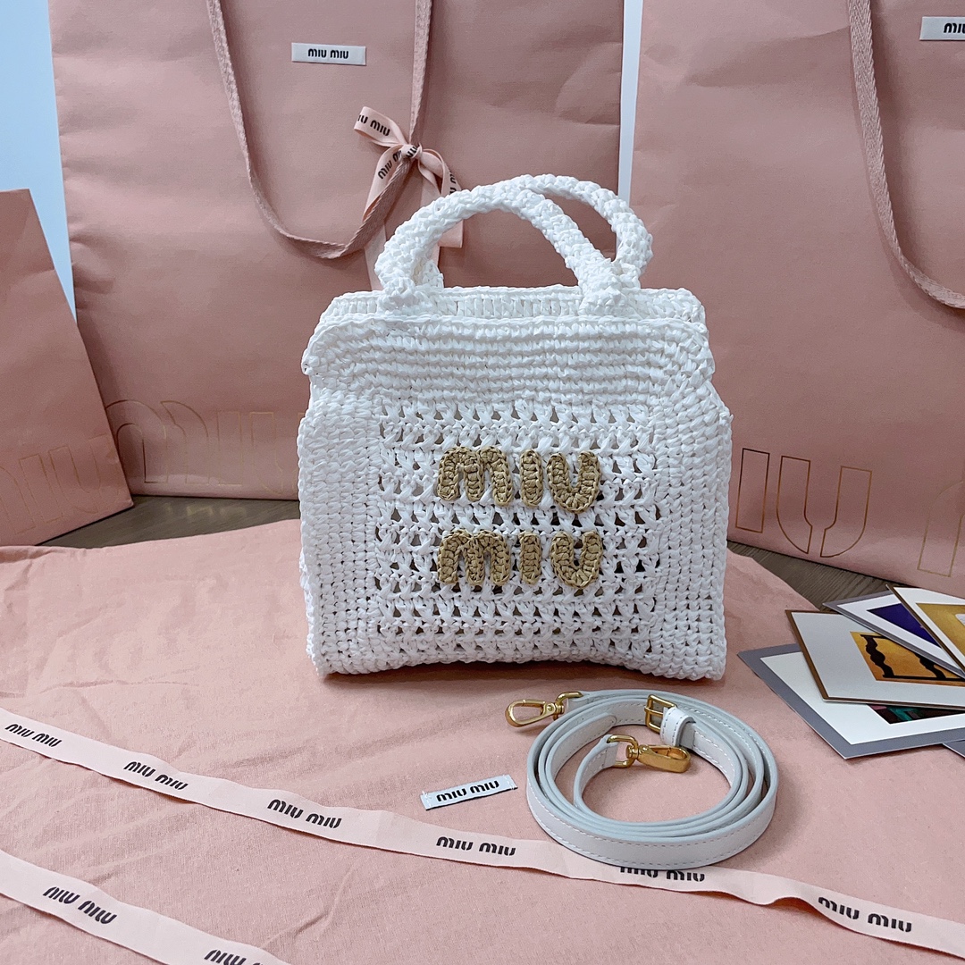 [TOP] Miu Miu Summer Tote Woven Bag 22X22.5X7.5cm - 2 Colour