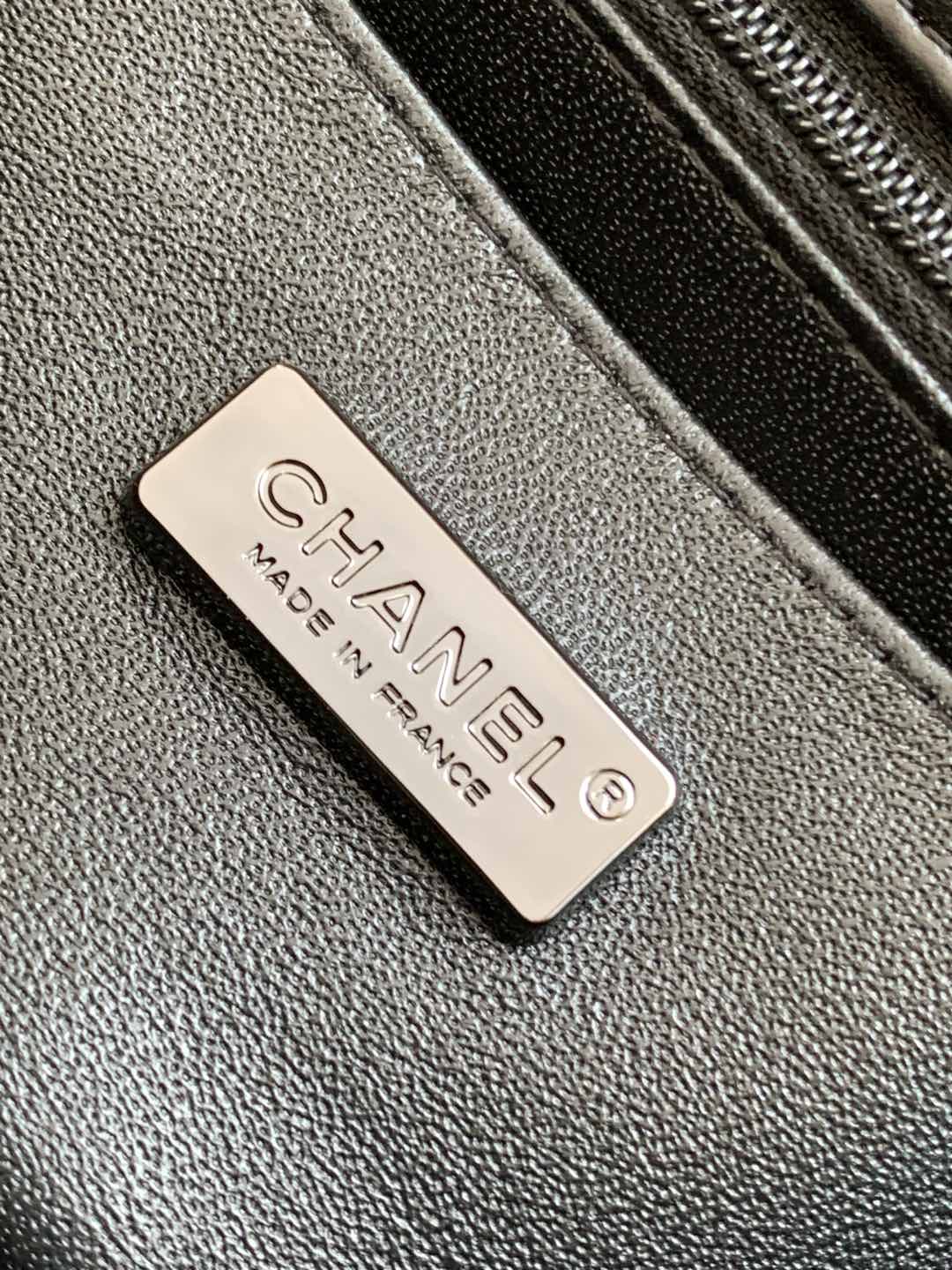 [TOP] CHANEL Canvas Printed Flap Bag 20cm/25cm - Black