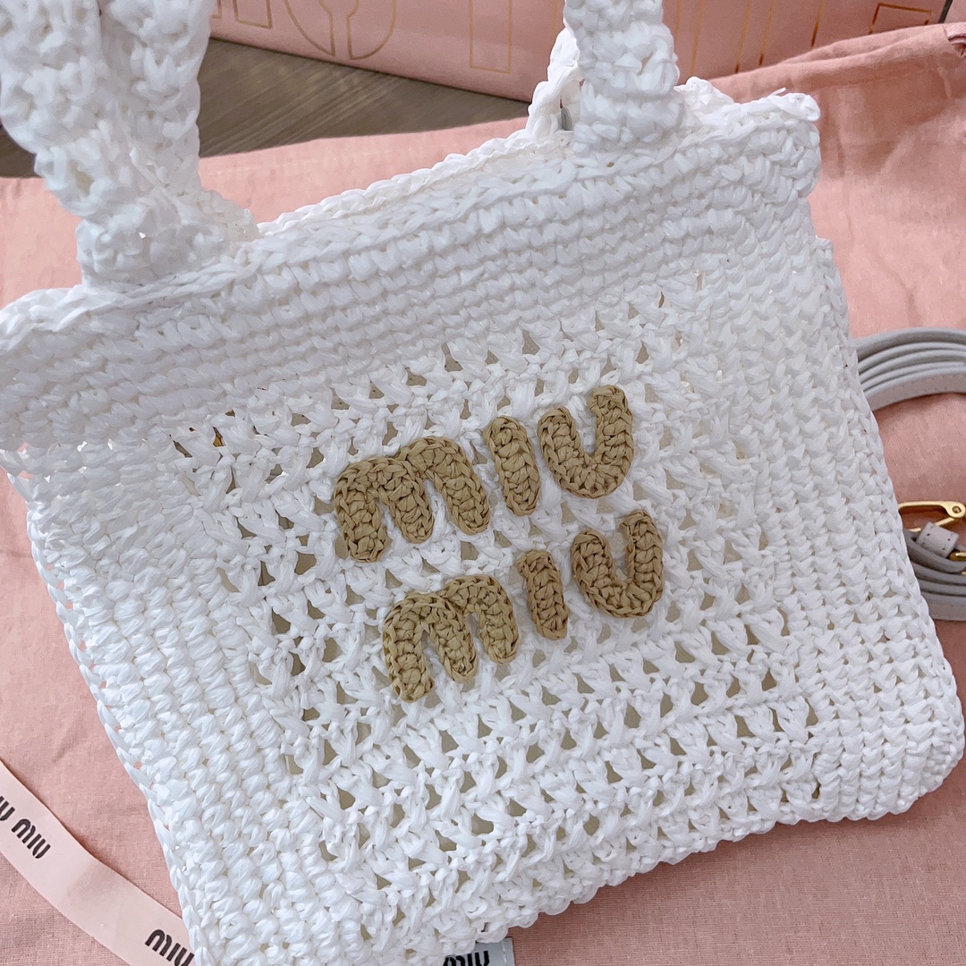 [TOP] Miu Miu Summer Tote Woven Bag 22X22.5X7.5cm - 2 Colour