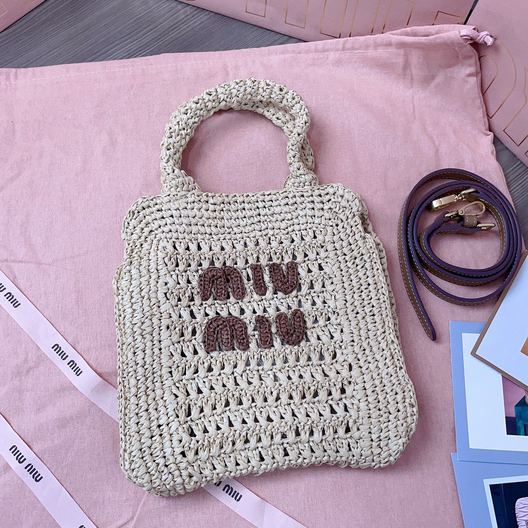 [TOP] Miu Miu Summer Tote Woven Bag 22X22.5X7.5cm - 2 Colour