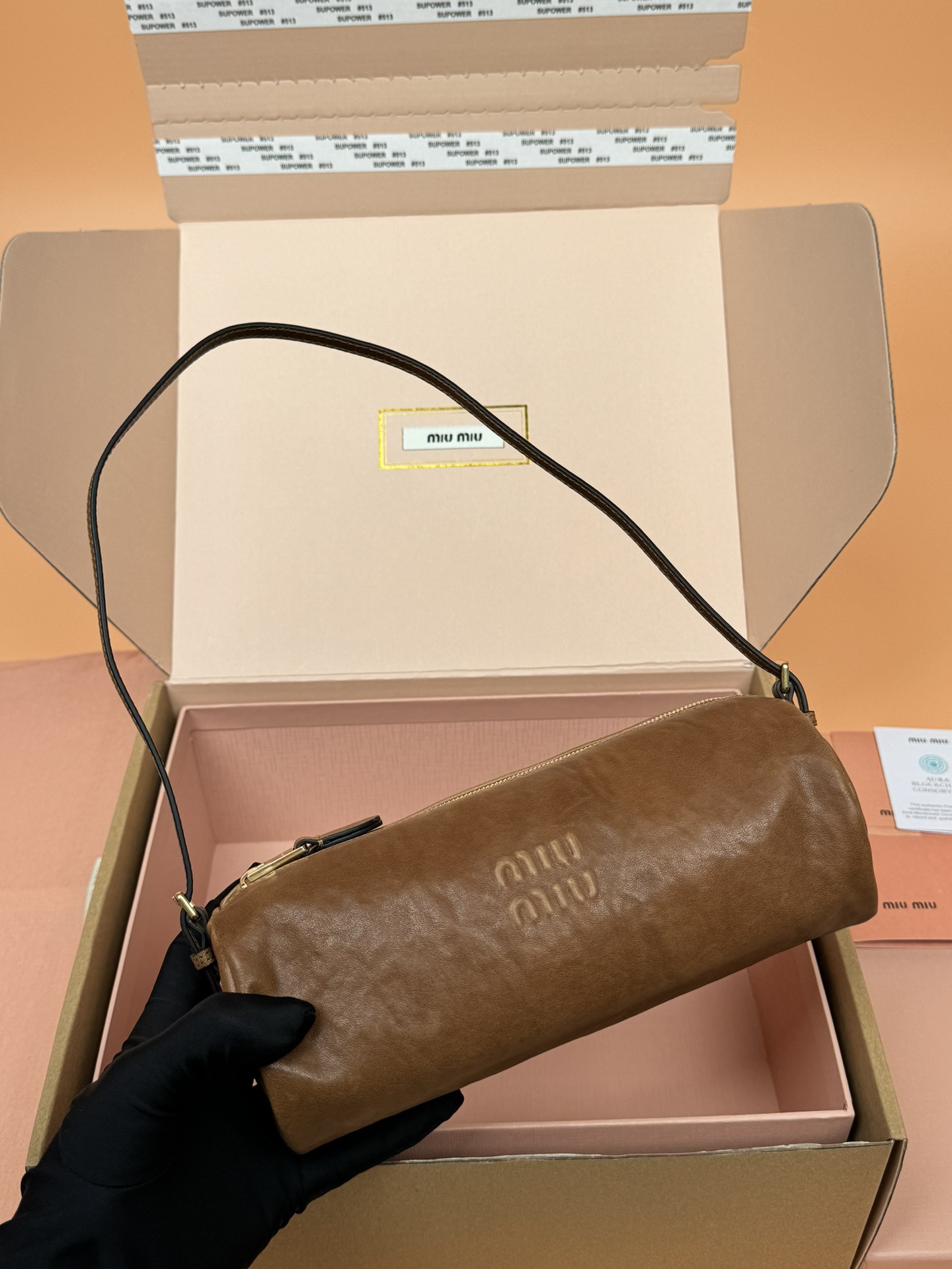 [TOP] Miu Miu Adventure Nappa Handbag Lambskin 22x9x9cm - Briar Wood/Black/Brown