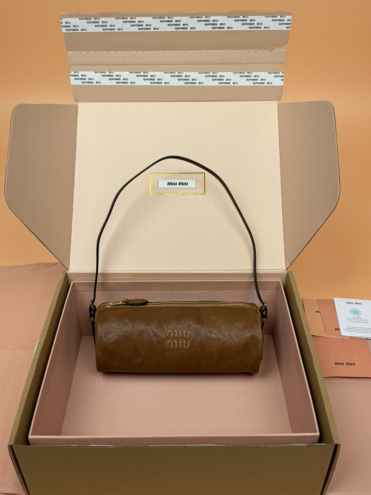 [TOP] Miu Miu Adventure Nappa Handbag Lambskin 22x9x9cm - Briar Wood/Black/Brown