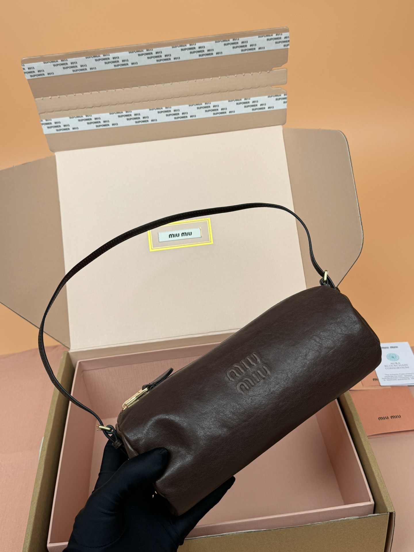 [TOP] Miu Miu Adventure Nappa Handbag Lambskin 22x9x9cm - Briar Wood/Black/Brown