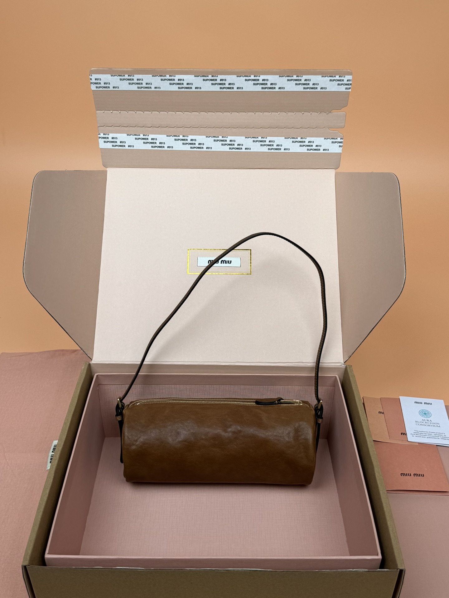 [TOP] Miu Miu Adventure Nappa Handbag Lambskin 22x9x9cm - Briar Wood/Black/Brown