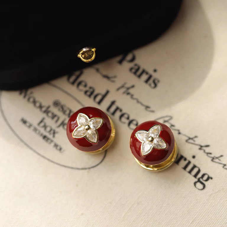 [TOP] Louis Vuitton LV Camellia Ring Earrings - Red