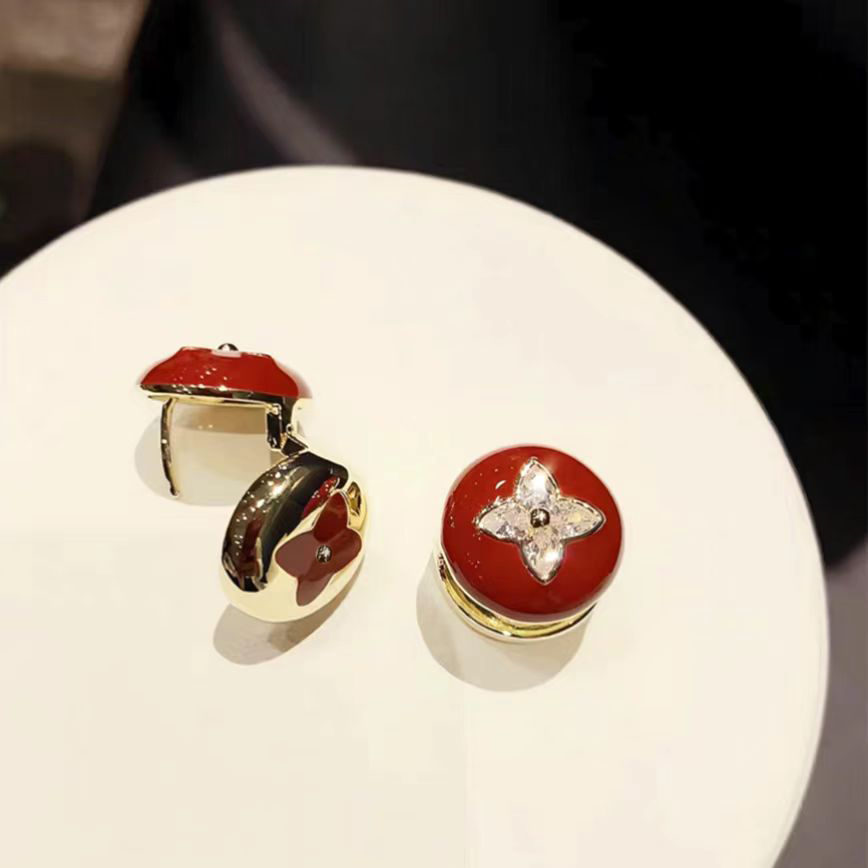 [TOP] Louis Vuitton LV Camellia Ring Earrings - Red