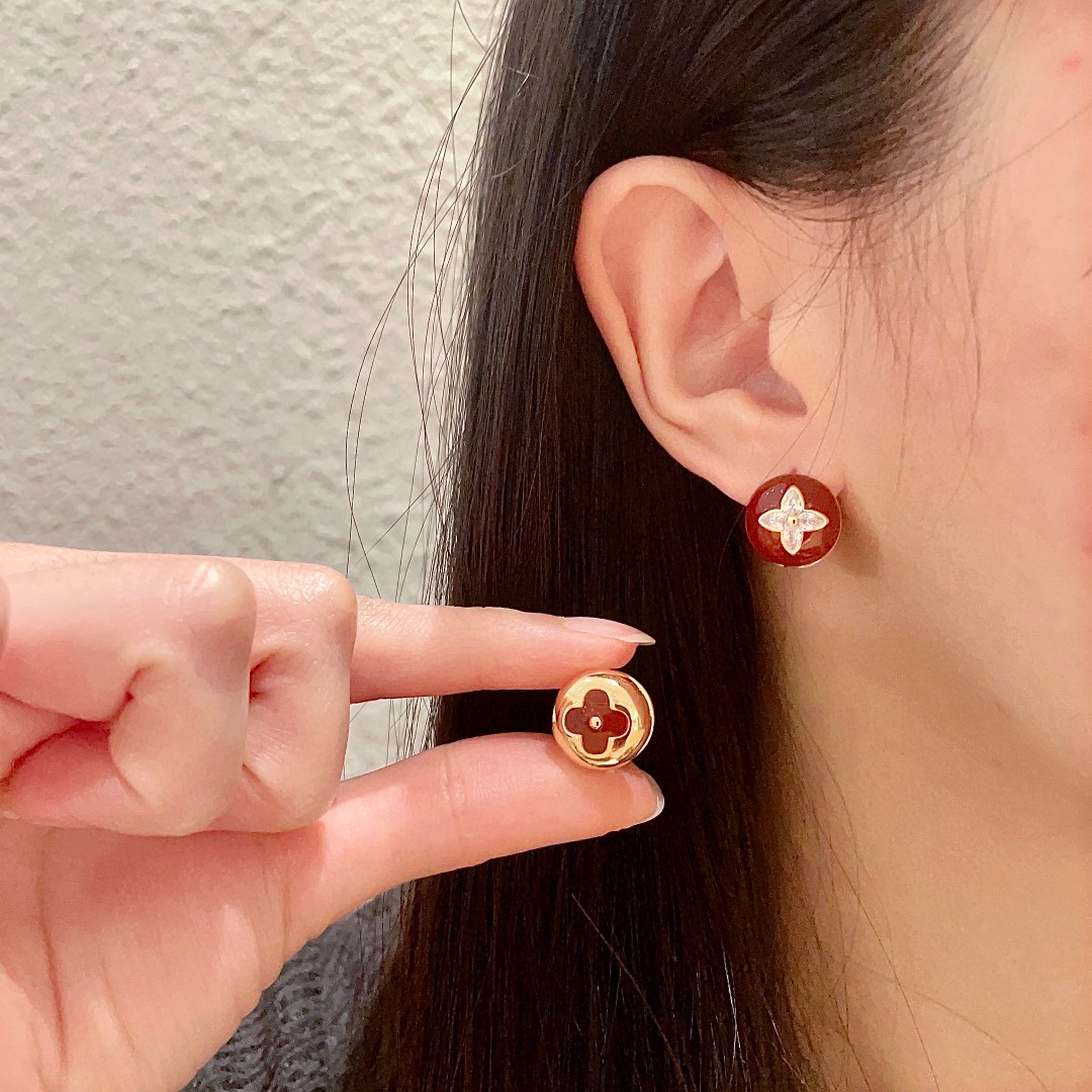 [TOP] Louis Vuitton LV Camellia Ring Earrings - Red