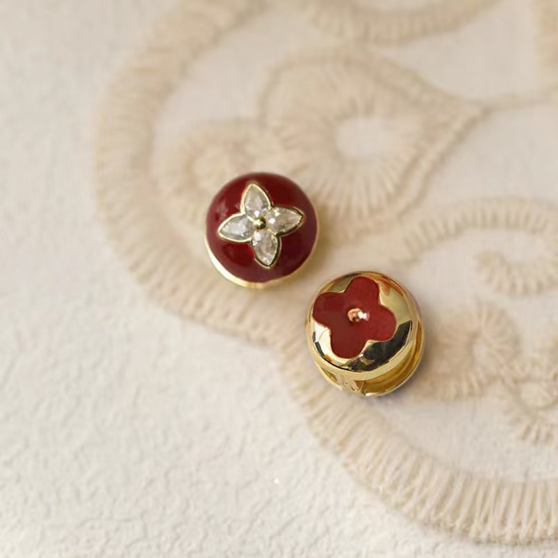 [TOP] Louis Vuitton LV Camellia Ring Earrings - Red