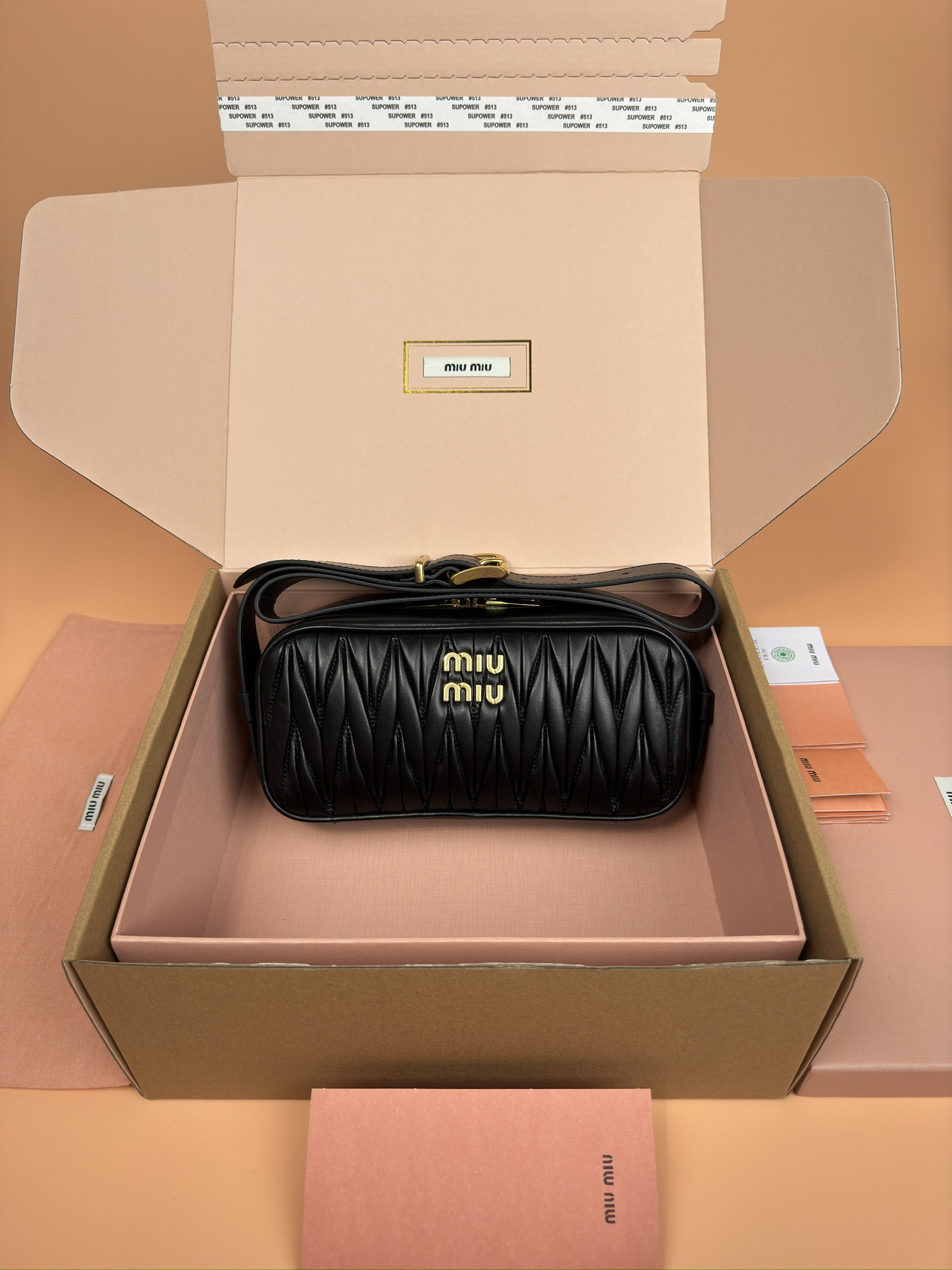 [TOP] Miu Miu Arcadie Matelasse Bag Lambskin 25×12×6.5cm - Brown/Black