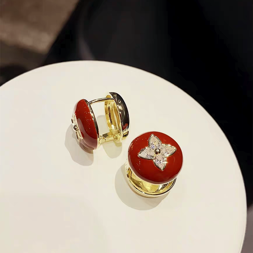 [TOP] Louis Vuitton LV Camellia Ring Earrings - Red
