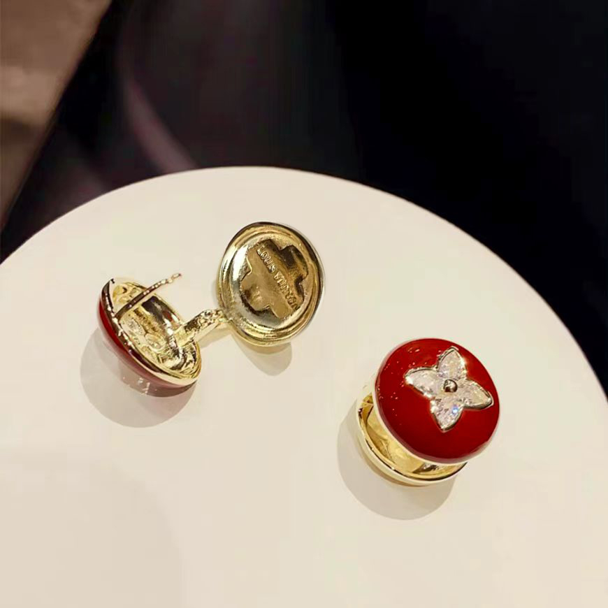 [TOP] Louis Vuitton LV Camellia Ring Earrings - Red