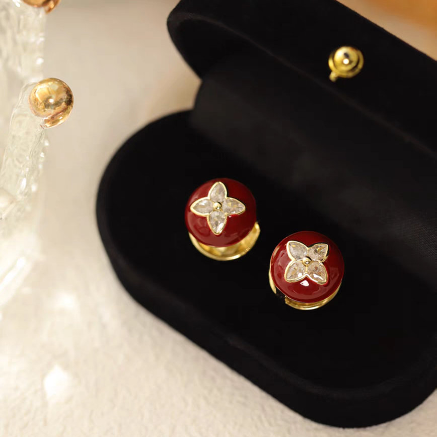 [TOP] Louis Vuitton LV Camellia Ring Earrings - Red
