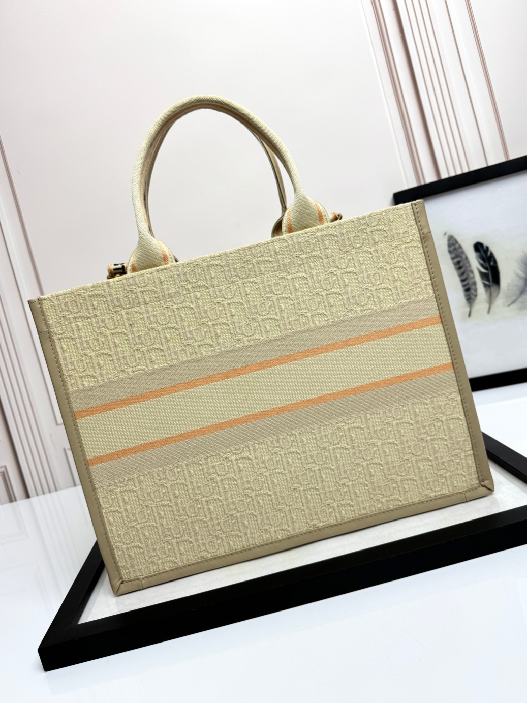 [TOP] Christian Dior Book Tote Bag Cow Leather 26.5*22*14 cm/36.5*28*17.5 cm - Apricot