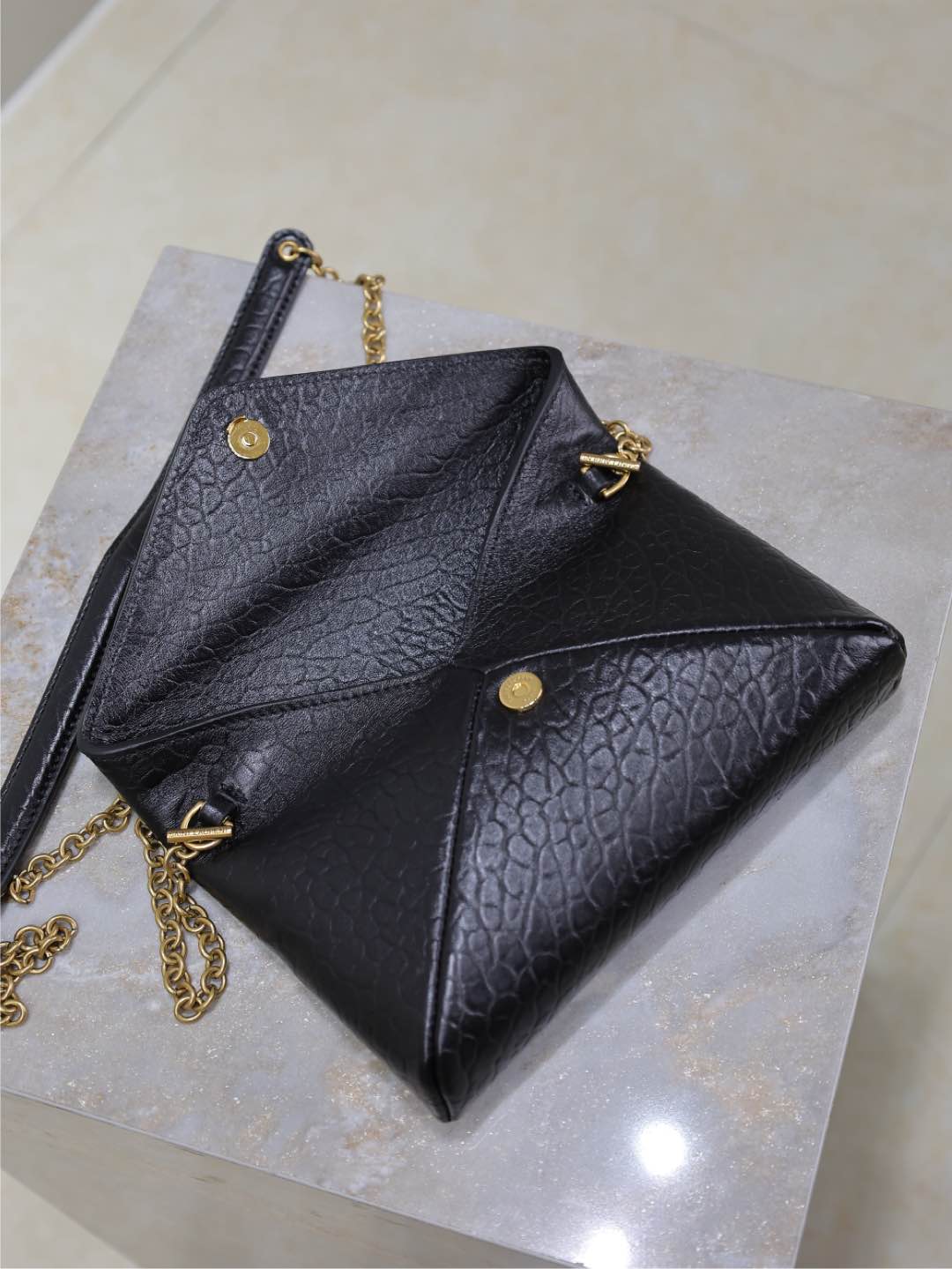 [TOP] Yves Saint Laurent YSL Cassandra Mini Wallet on Chain in Grained Leather 19x12x3cm - Black&GHW
