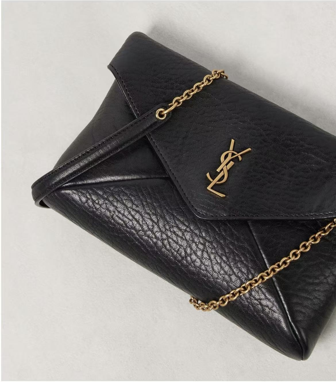 [TOP] Yves Saint Laurent YSL Cassandra Mini Wallet on Chain in Grained Leather 19x12x3cm - Black&GHW
