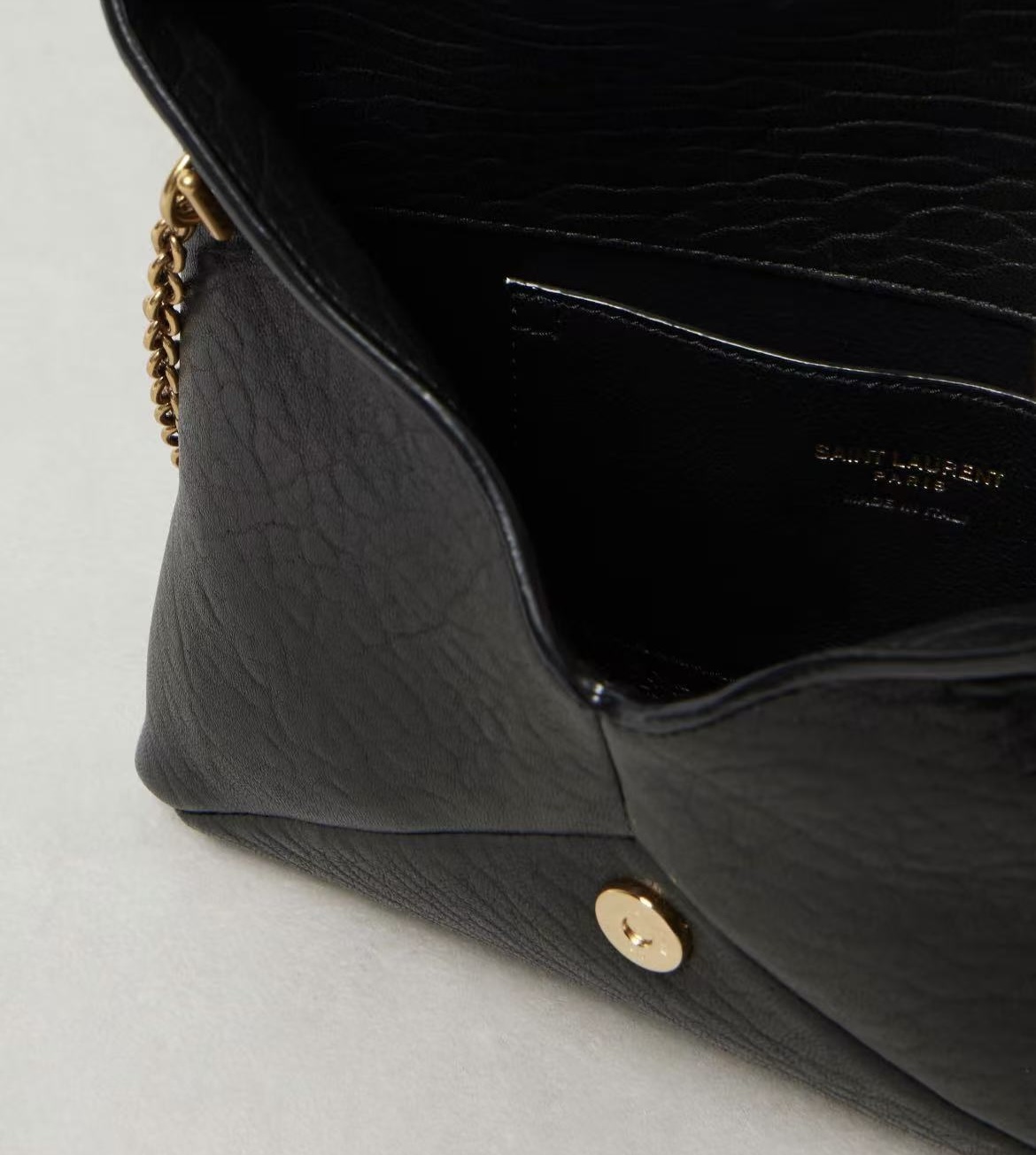 [TOP] Yves Saint Laurent YSL Cassandra Mini Wallet on Chain in Grained Leather 19x12x3cm - Black&GHW