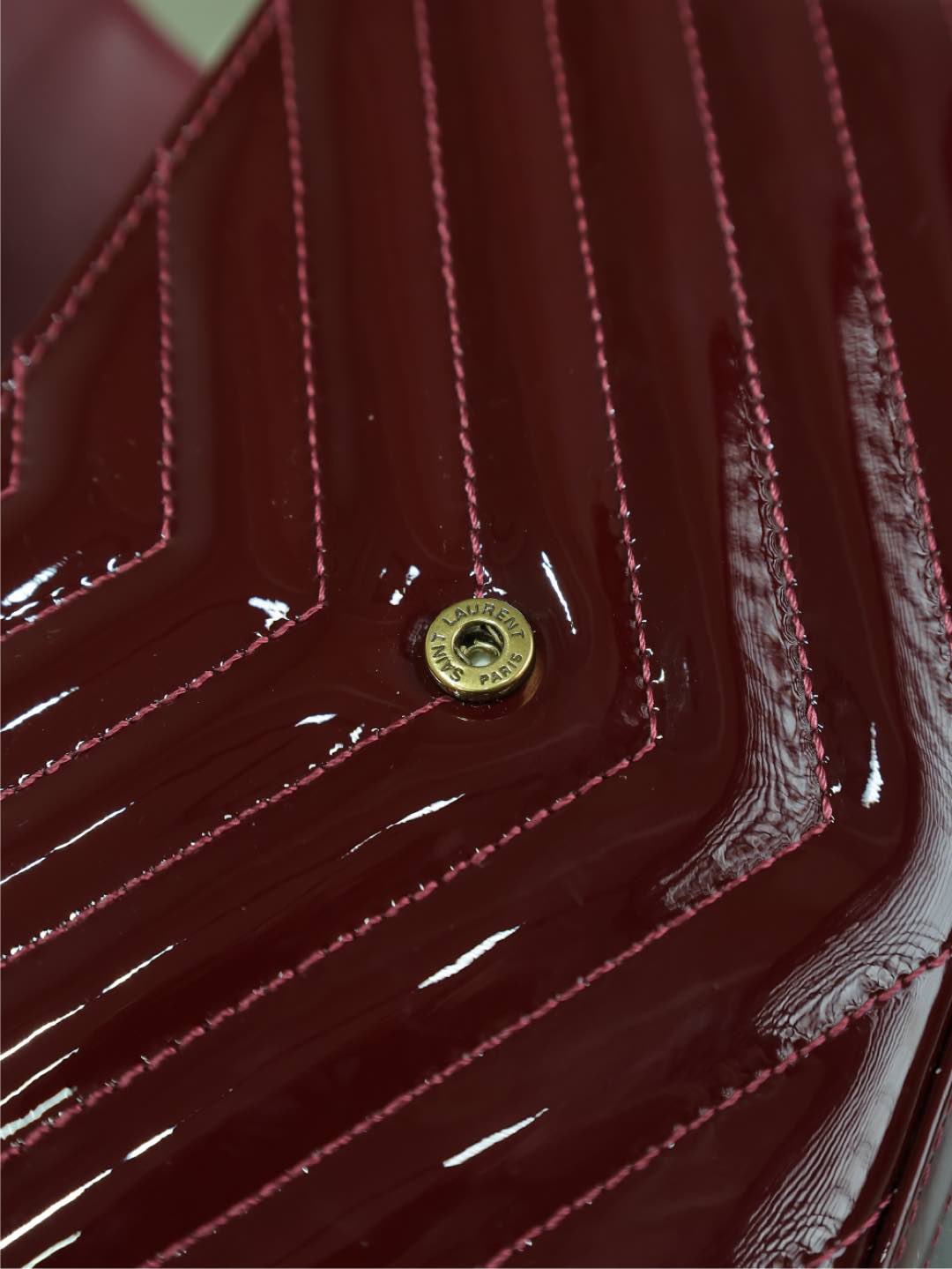 [TOP] Yves Saint Laurent YSL Wallet on Chain in Patent Leather 22.5x14x4cm - Red&GHW