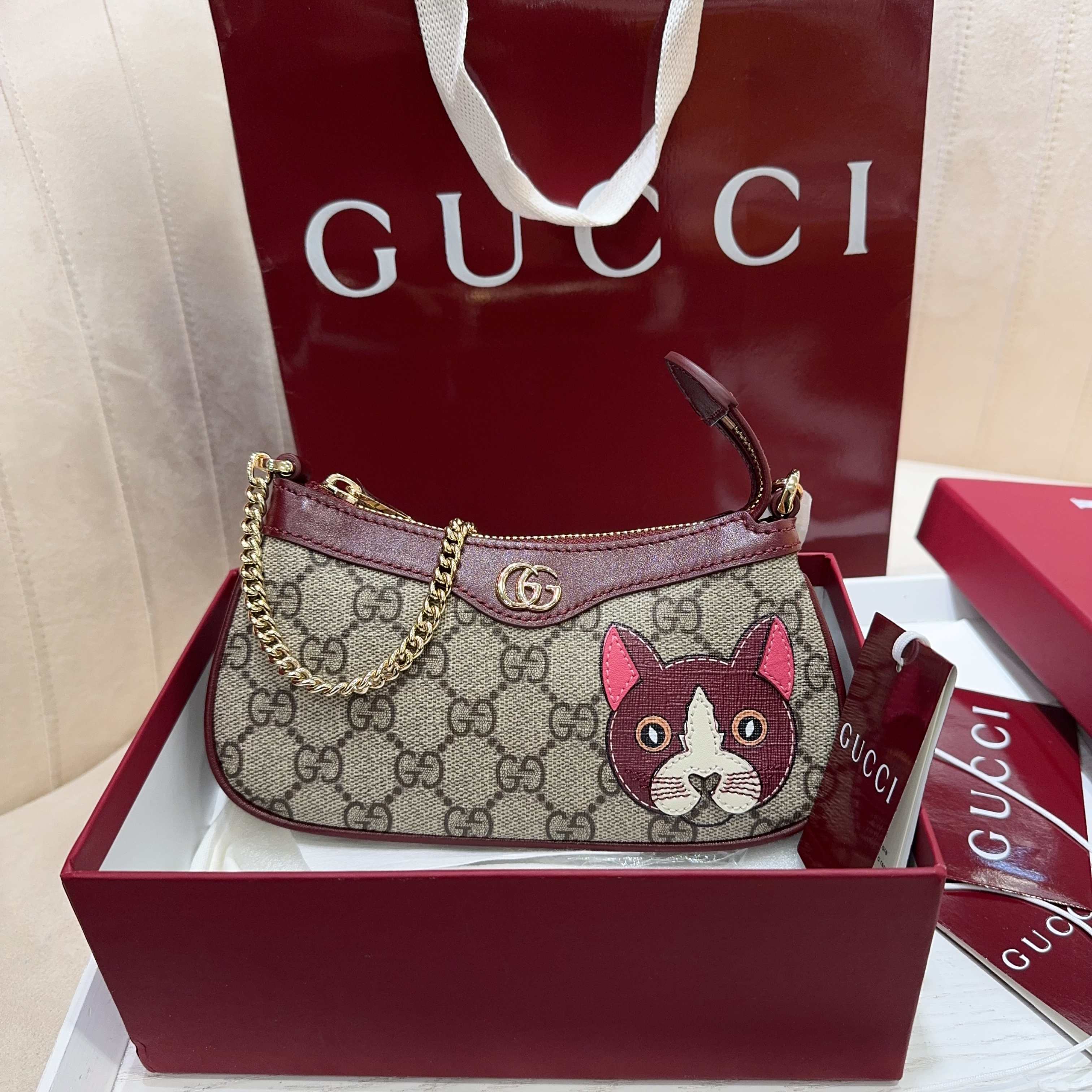 [TOP] GUCCI Children's Series Chain Bag 19 x 10 x 3.5CM - Brown