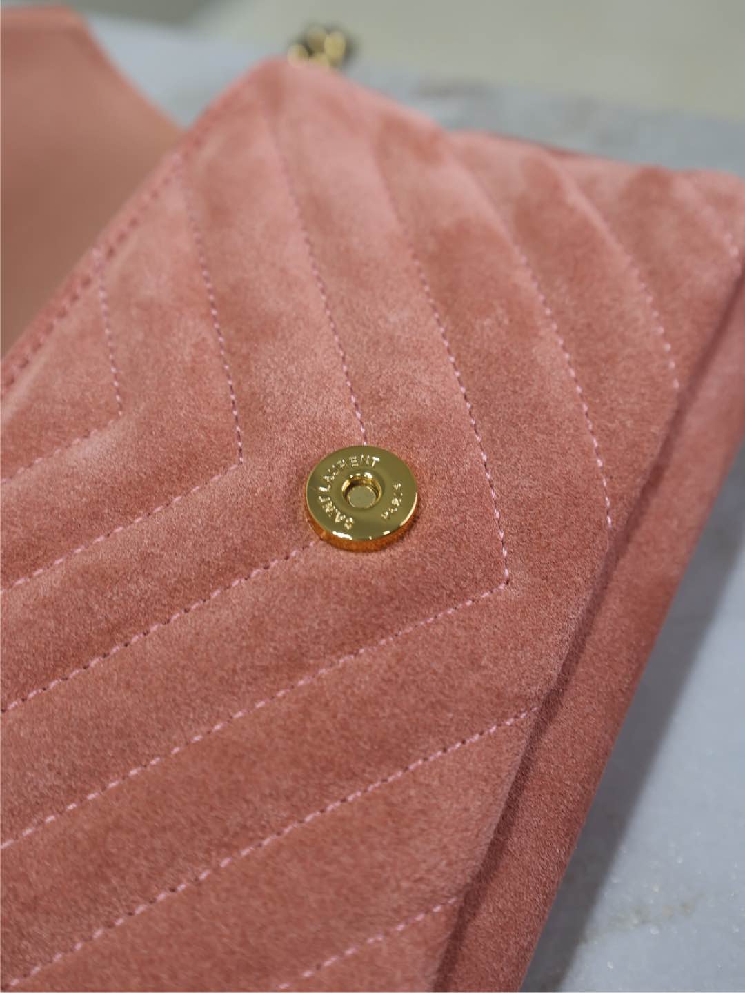 [TOP] Yves Saint Laurent YSL College Mini Bag in Suede 20x13x3cm - Pink&GHW