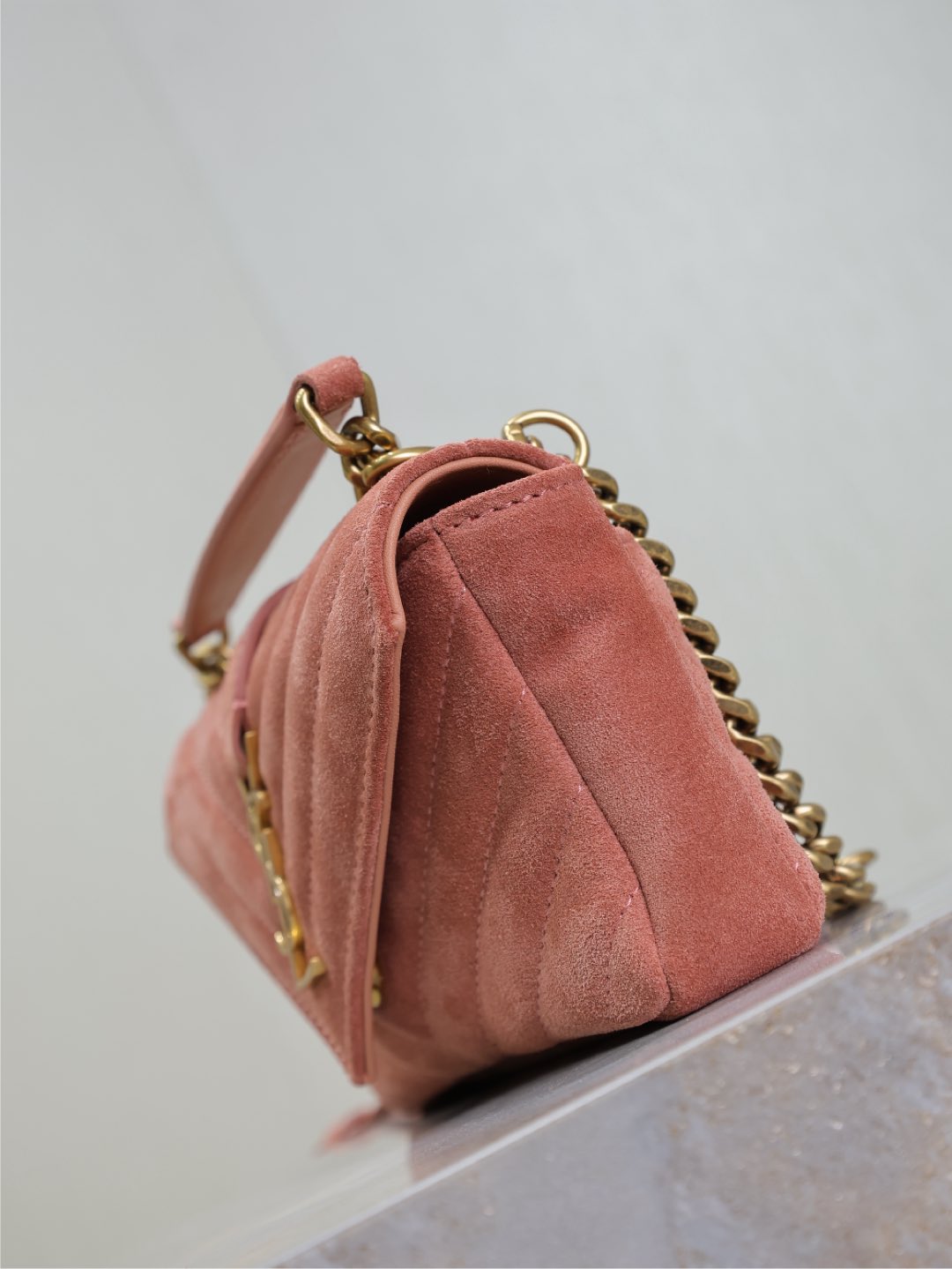 [TOP] Yves Saint Laurent YSL College Mini Bag in Suede 20x13x3cm - Pink&GHW