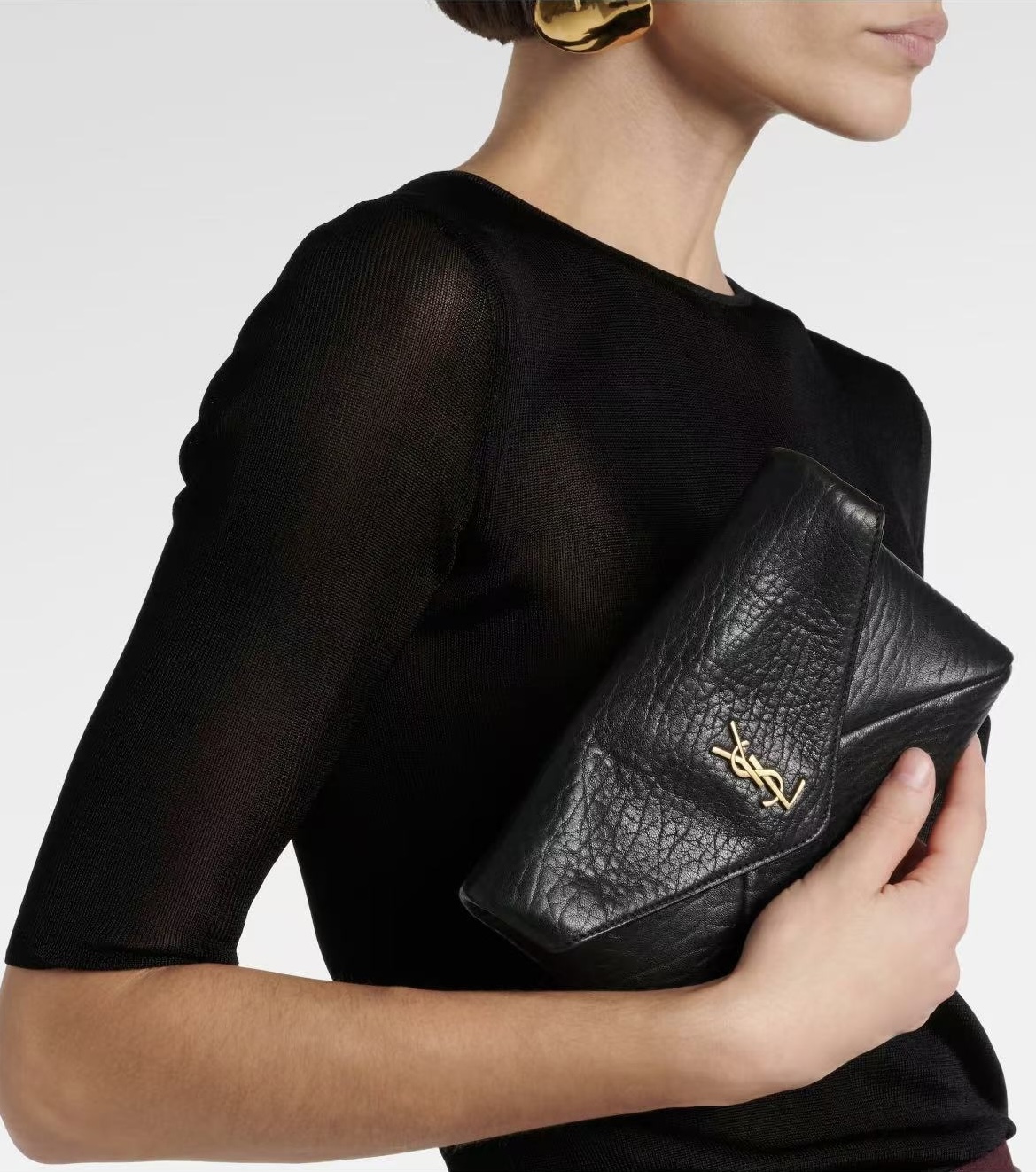 [TOP] Yves Saint Laurent YSL Cassandra Mini Wallet on Chain in Grained Leather 19x12x3cm - Black&GHW