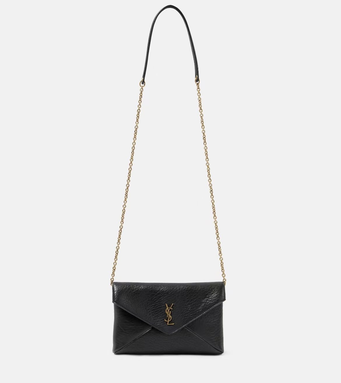 [TOP] Yves Saint Laurent YSL Cassandra Mini Wallet on Chain in Grained Leather 19x12x3cm - Black&GHW