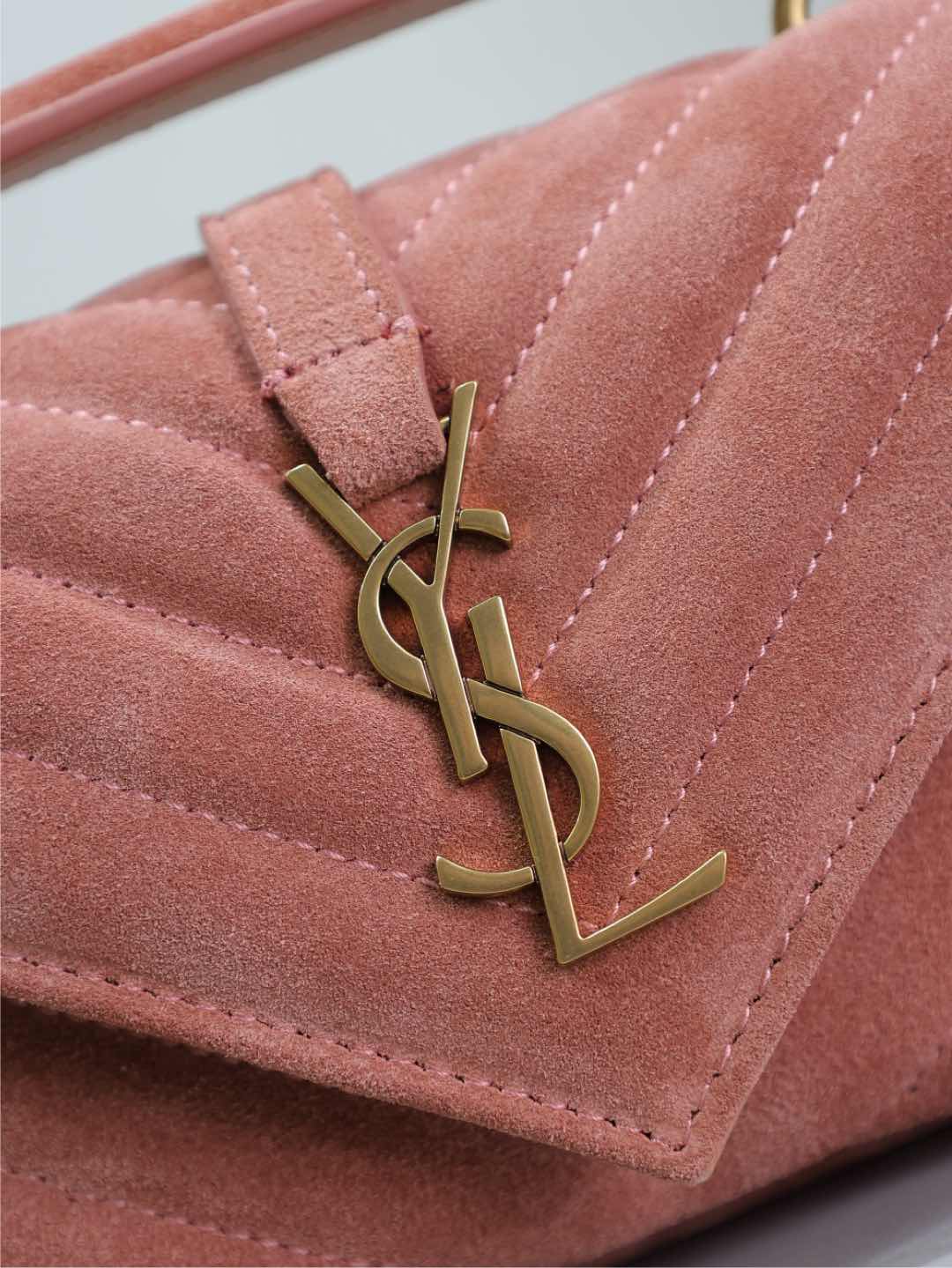 [TOP] Yves Saint Laurent YSL College Mini Bag in Suede 20x13x3cm - Pink&GHW