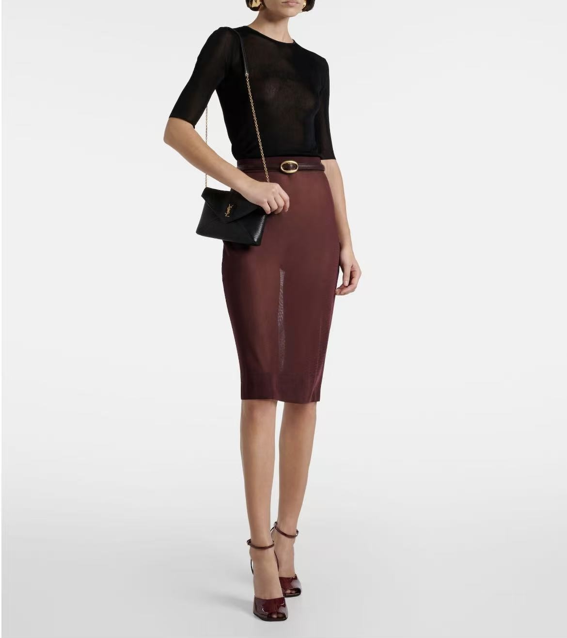 [TOP] Yves Saint Laurent YSL Cassandra Mini Wallet on Chain in Grained Leather 19x12x3cm - Black&GHW