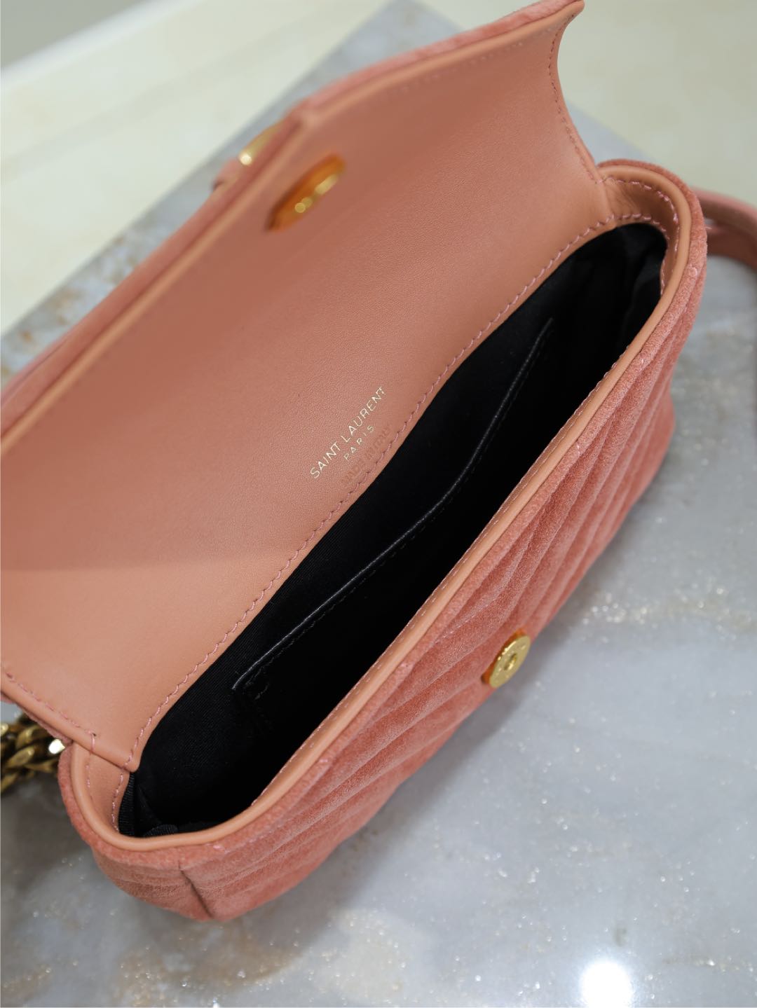 [TOP] Yves Saint Laurent YSL College Mini Bag in Suede 20x13x3cm - Pink&GHW